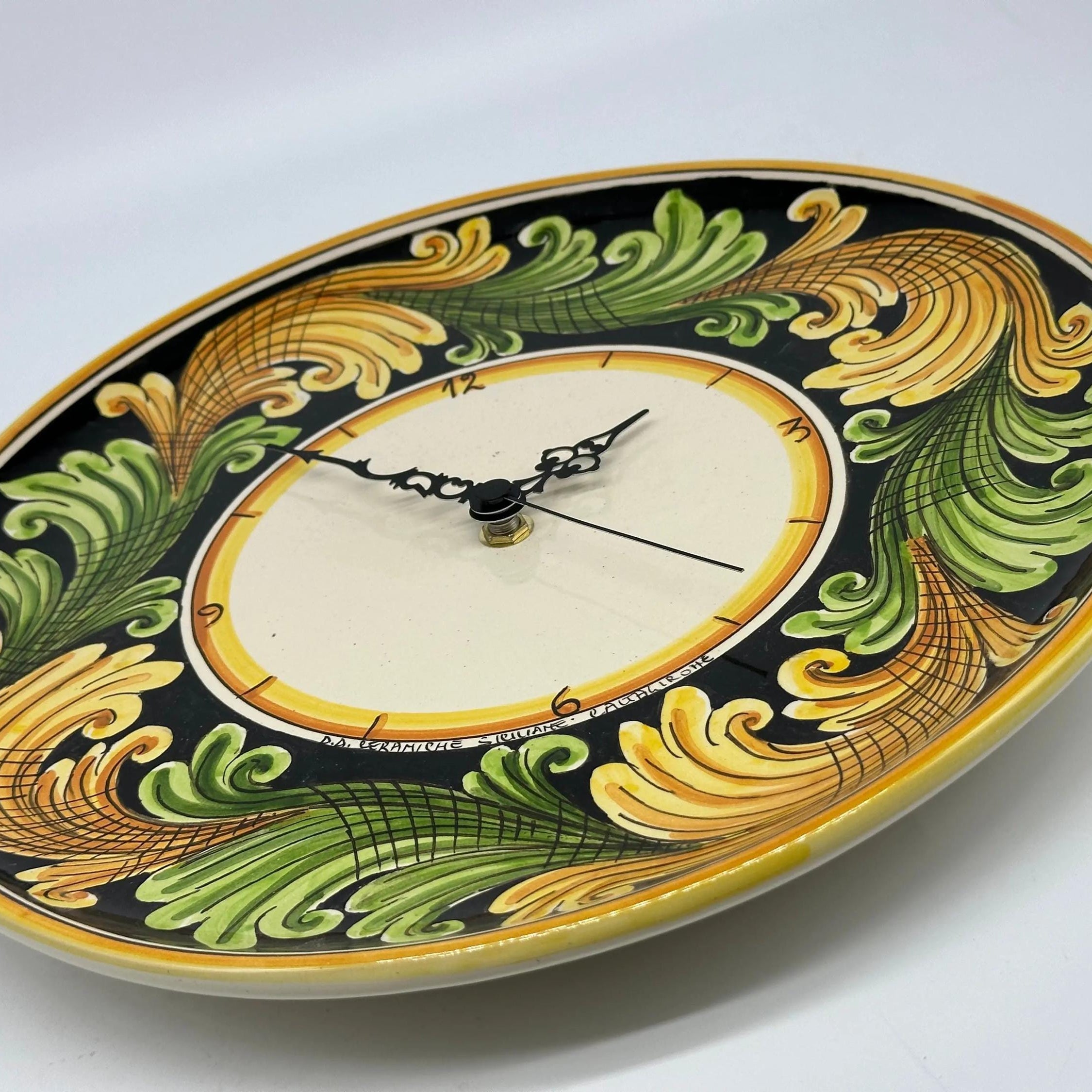 Orologio da Parete Ceramica Caltagirone Rotondo dipinto a mano cm D.30 Decoro n.10g DD CERAMICHE SICILIANE