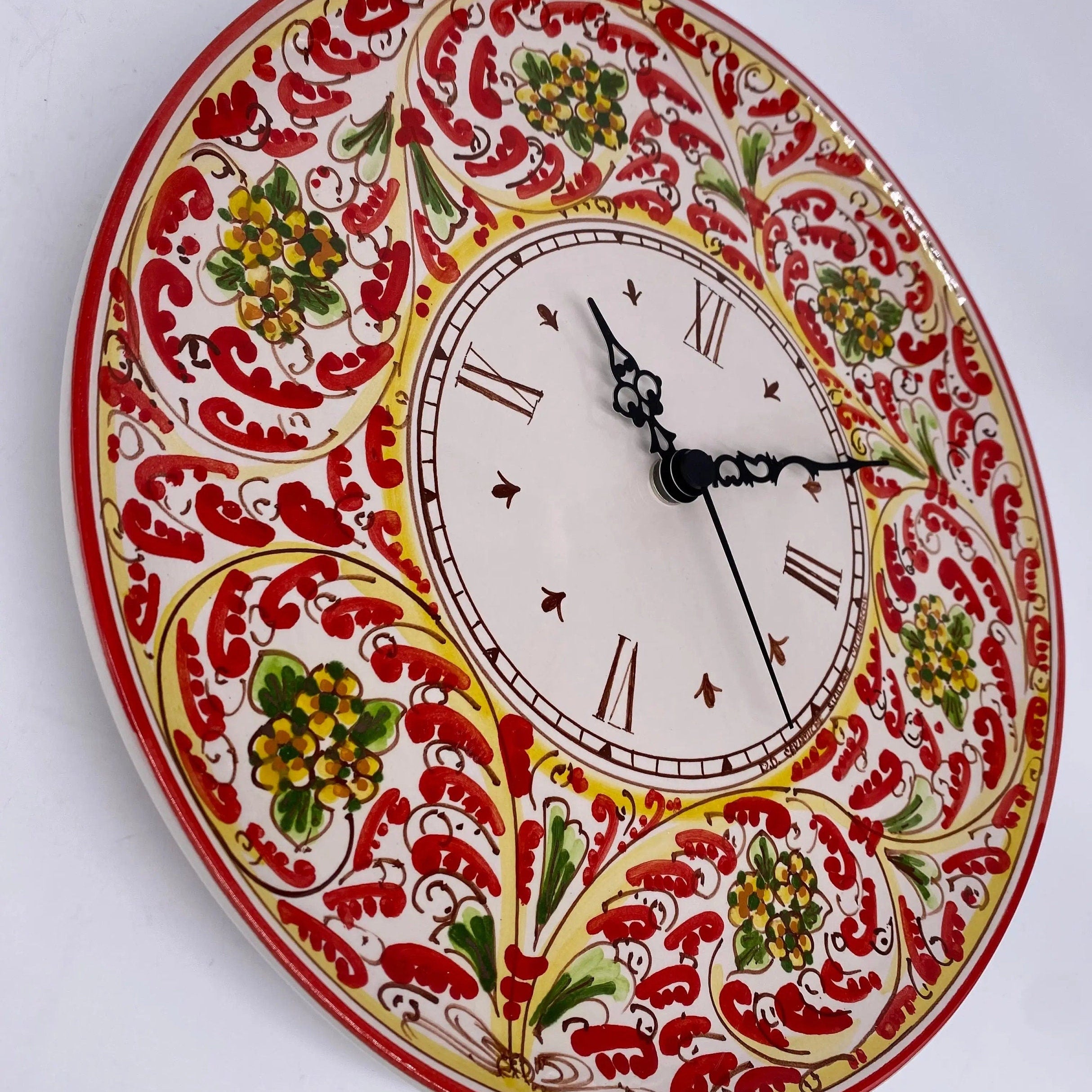 Orologio da Parete Ceramica Caltagirone Rotondo dipinto a mano cm D.30 Decoro n.6 DD CERAMICHE SICILIANE