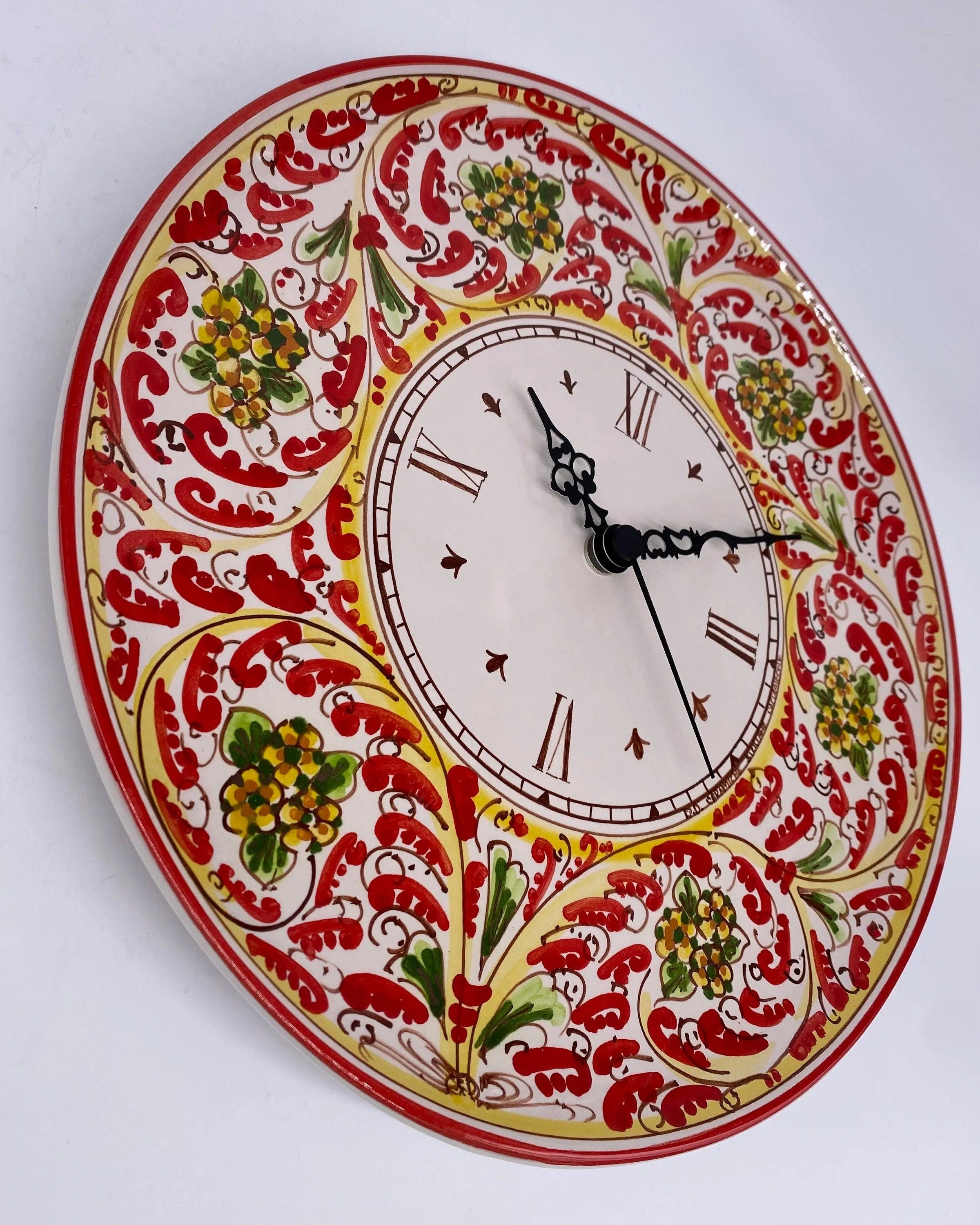 Orologio da Parete Ceramica Caltagirone Rotondo dipinto a mano cm D.30 Decoro n.6 DD CERAMICHE SICILIANE