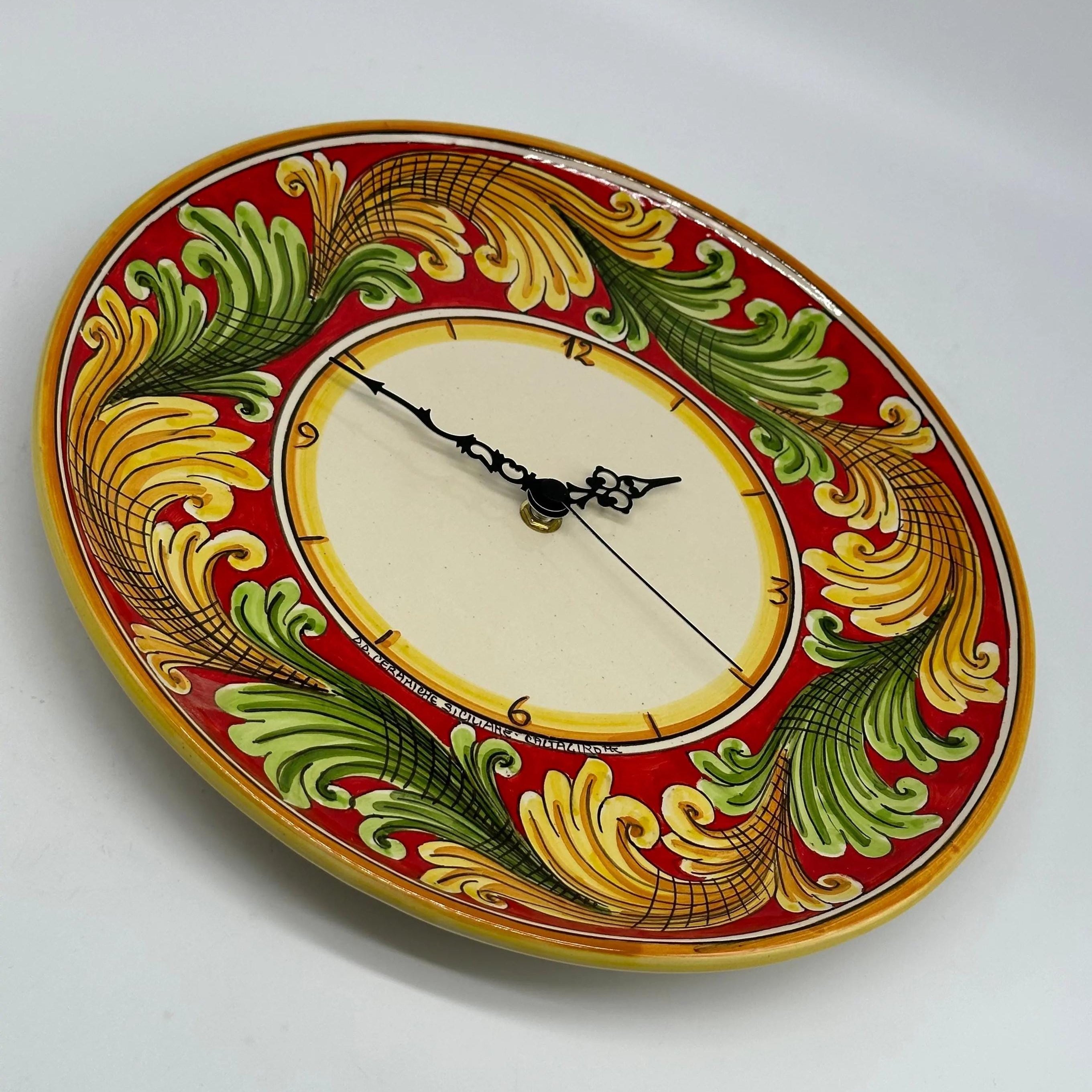 Orologio da Parete Ceramica Caltagirone Rotondo dipinto a mano cm D.30 Decoro n.9g DD CERAMICHE SICILIANE