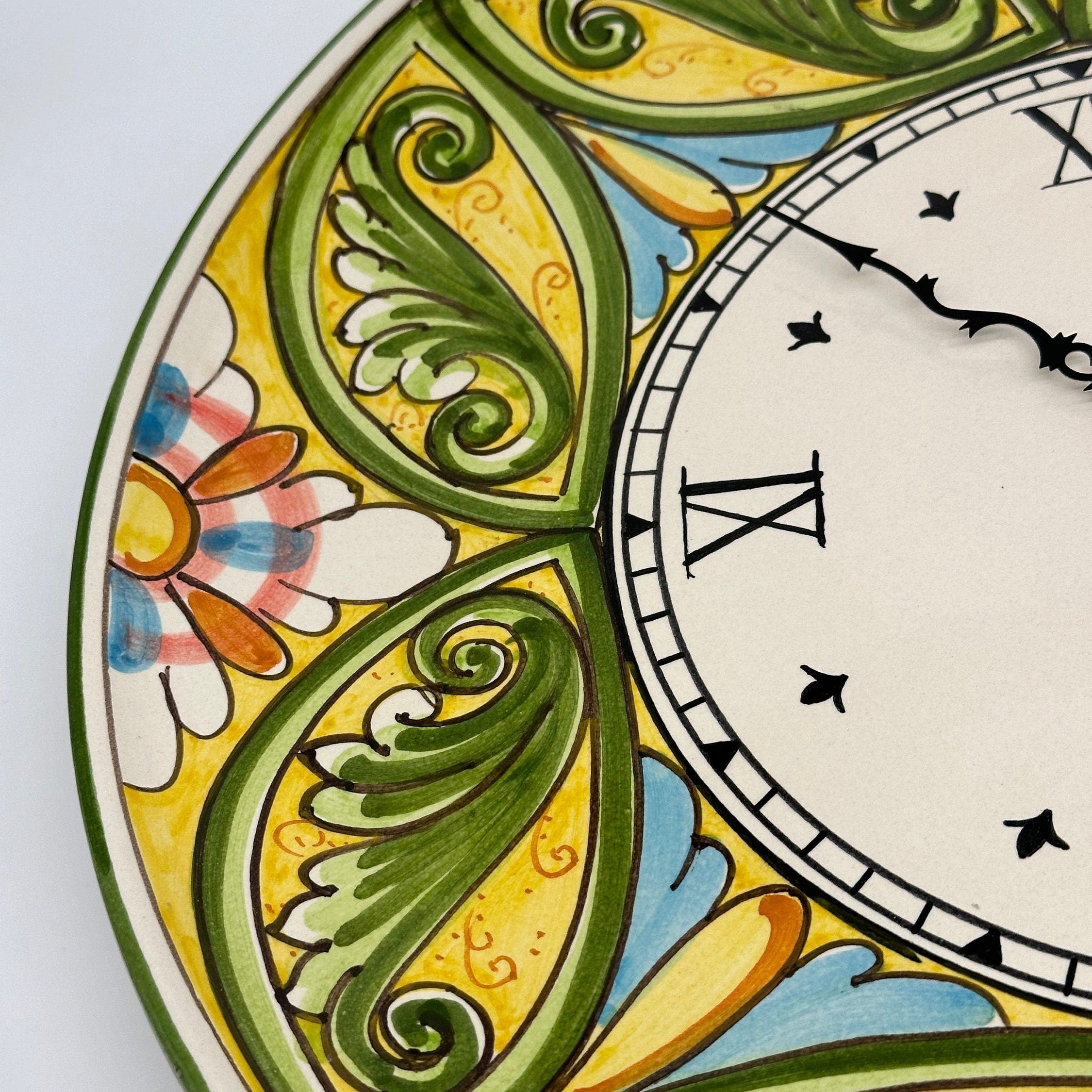 Orologio da Parete Ceramica Caltagirone Rotondo dipinto a mano cm D.43 Decoro n.1