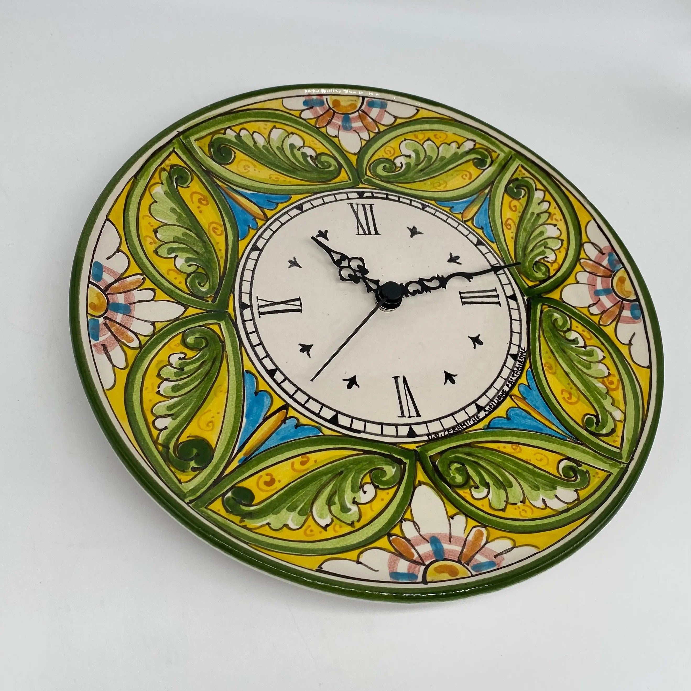 Orologio da Parete Ceramica Caltagirone Rotondo dipinto a mano cm D.30 Decoro n.1 DD CERAMICHE SICILIANE