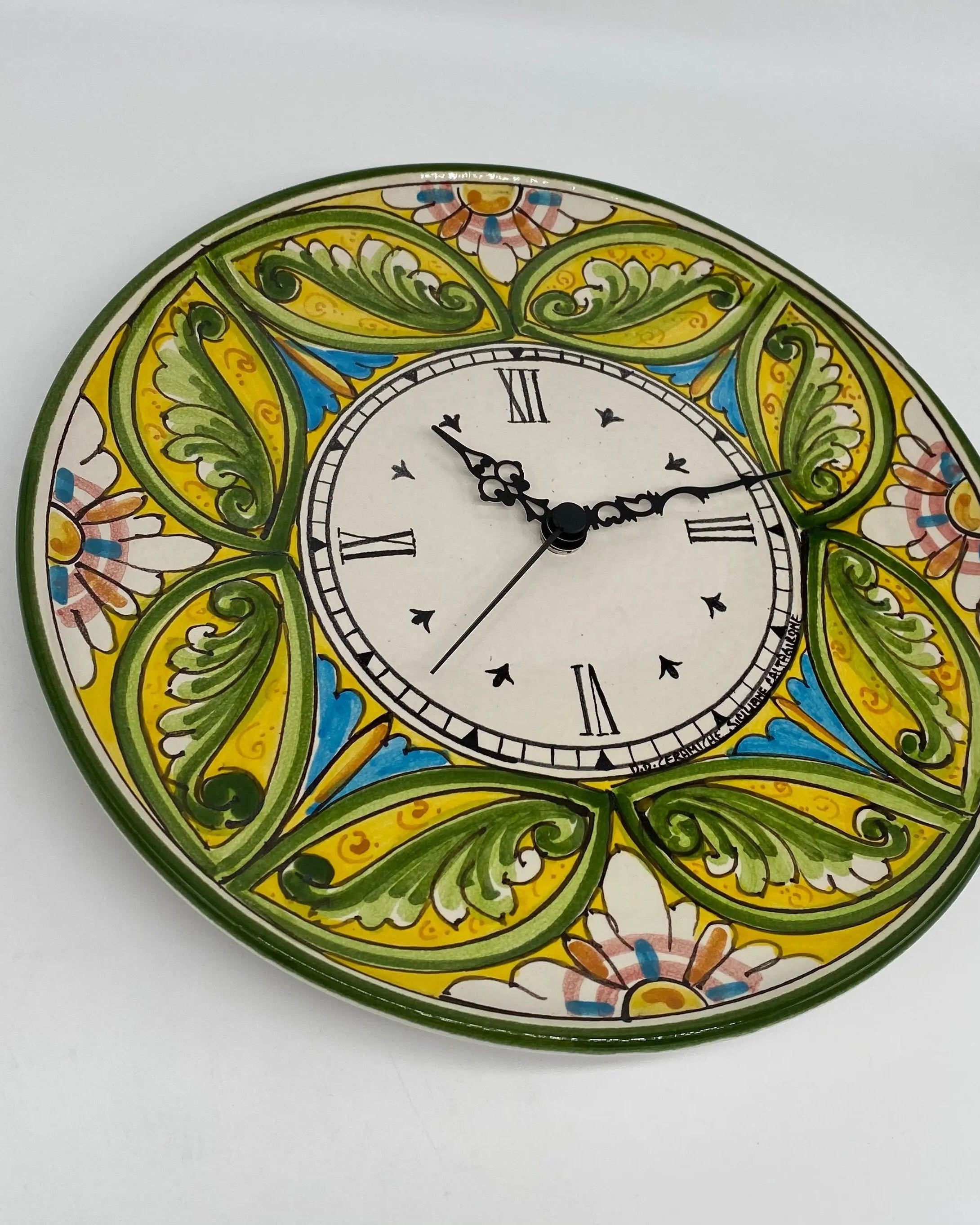 Orologio da Parete Ceramica Caltagirone Rotondo dipinto a mano cm D.30 Decoro n.1 DD CERAMICHE SICILIANE
