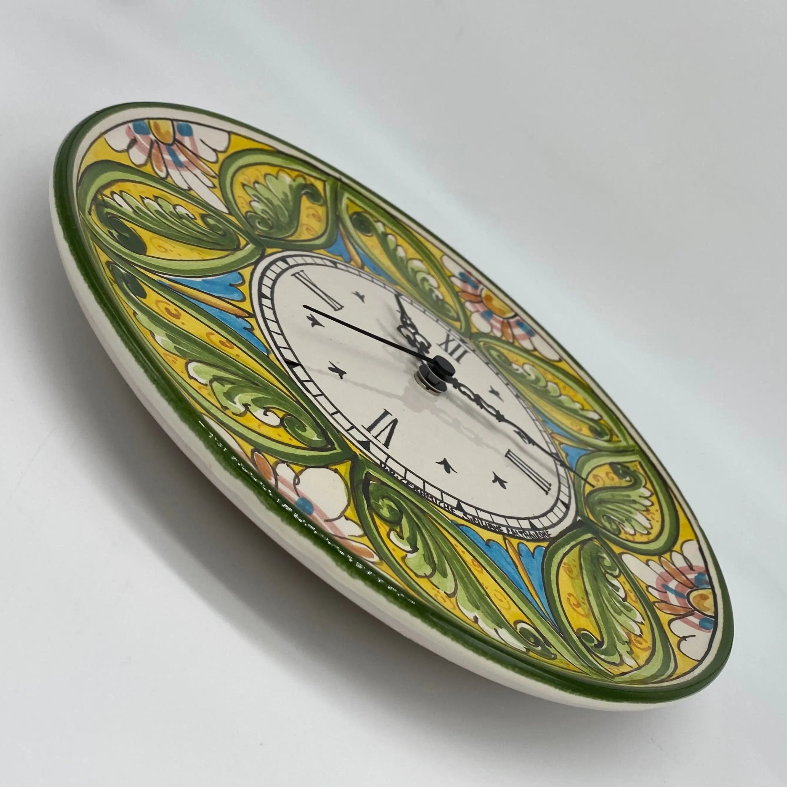 Orologio da Parete Ceramica Caltagirone Rotondo dipinto a mano cm D.30 Decoro n.1 DD CERAMICHE SICILIANE