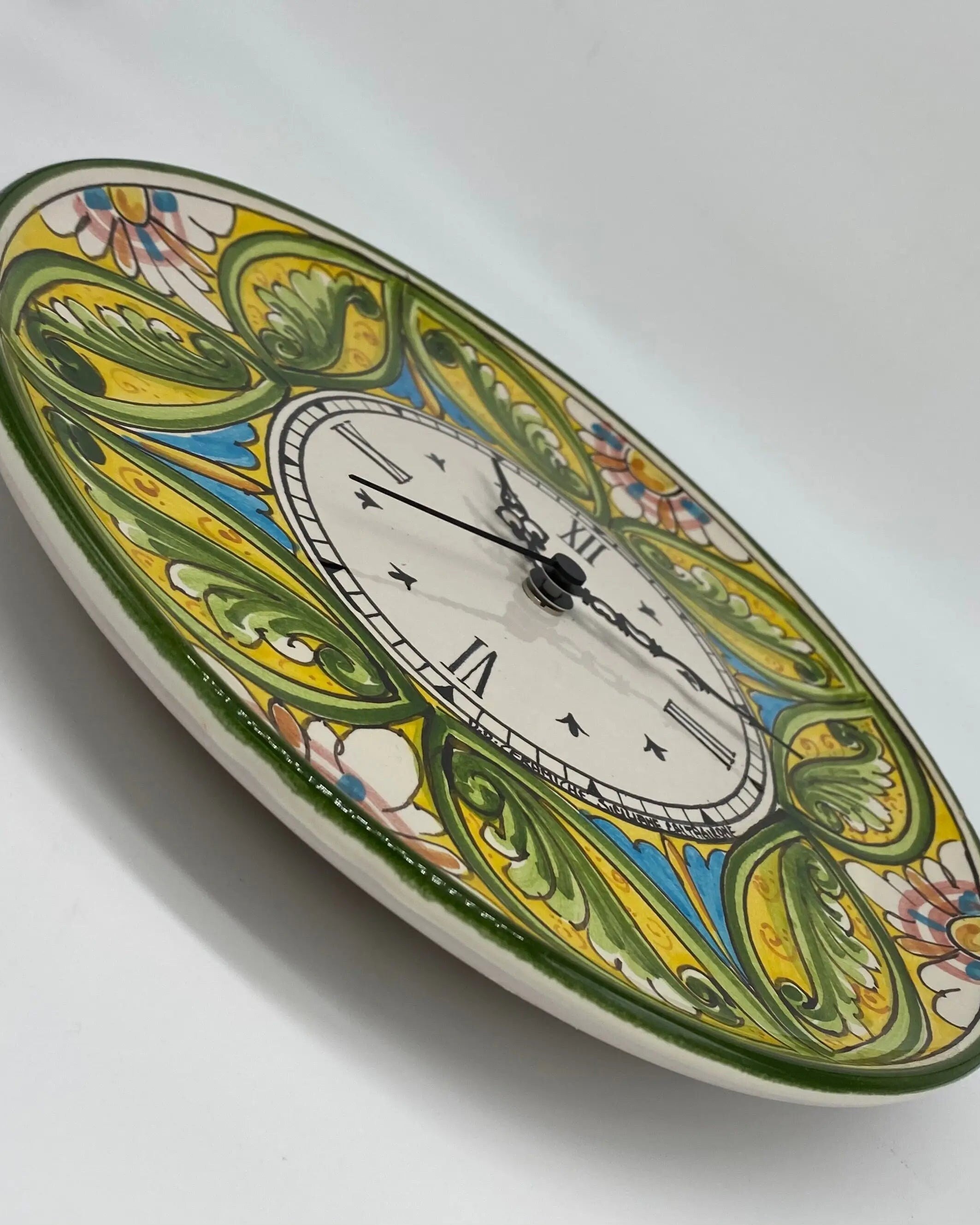 Orologio da Parete Ceramica Caltagirone Rotondo dipinto a mano cm D.30 Decoro n.1 DD CERAMICHE SICILIANE