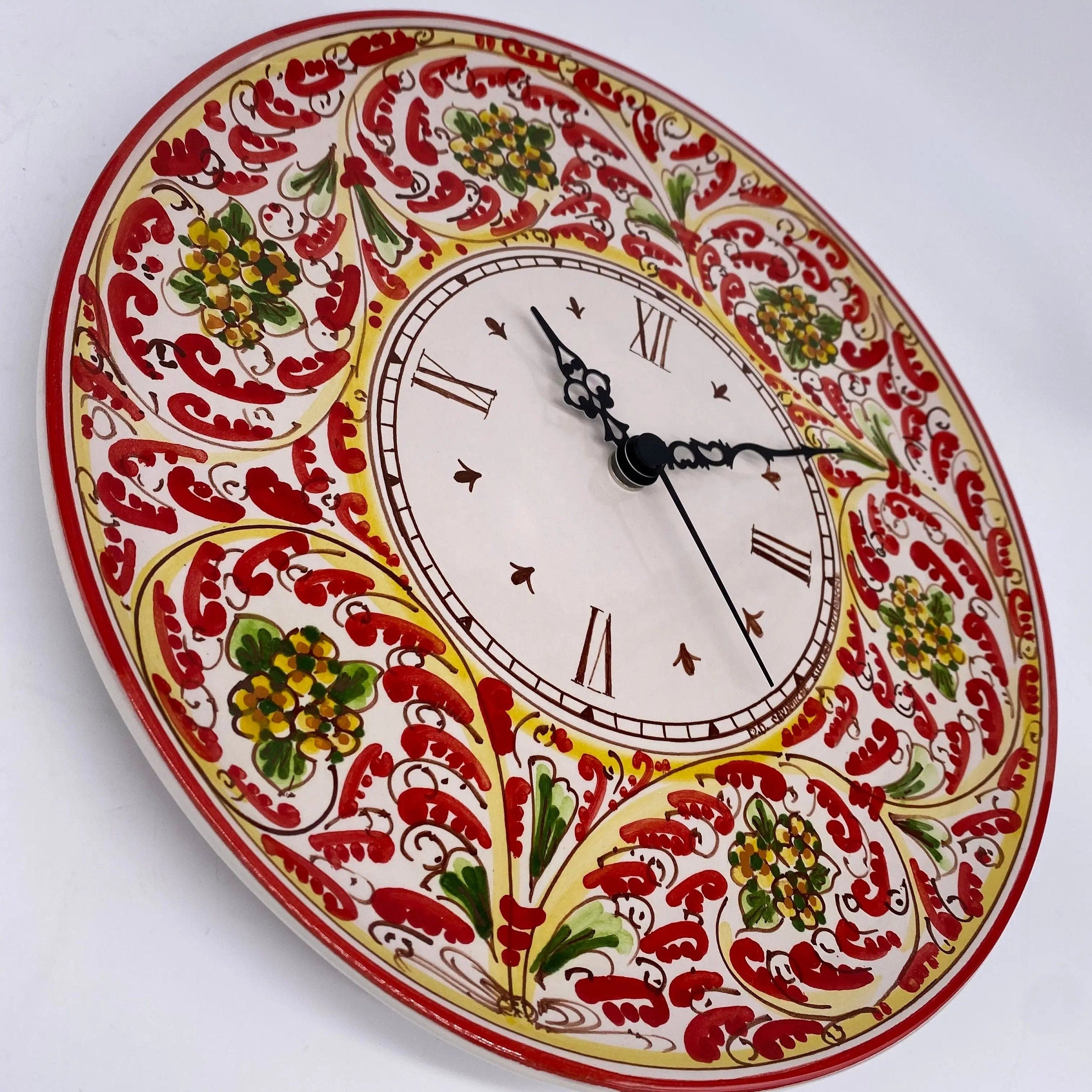 Orologio da Parete Ceramica Caltagirone Rotondo dipinto a mano cm D.30 Decoro n.6 DD CERAMICHE SICILIANE