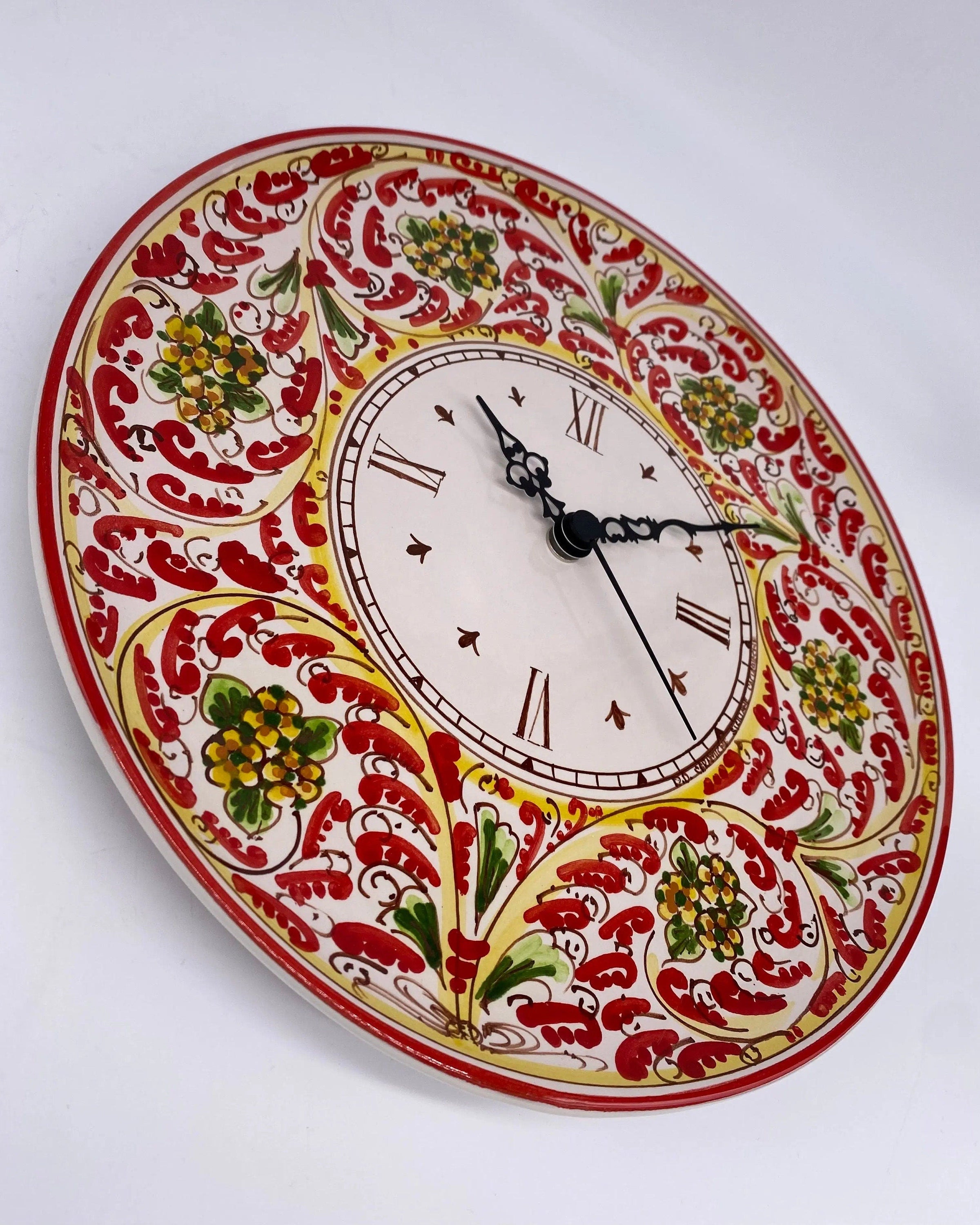 Orologio da Parete Ceramica Caltagirone Rotondo dipinto a mano cm D.30 Decoro n.6 DD CERAMICHE SICILIANE