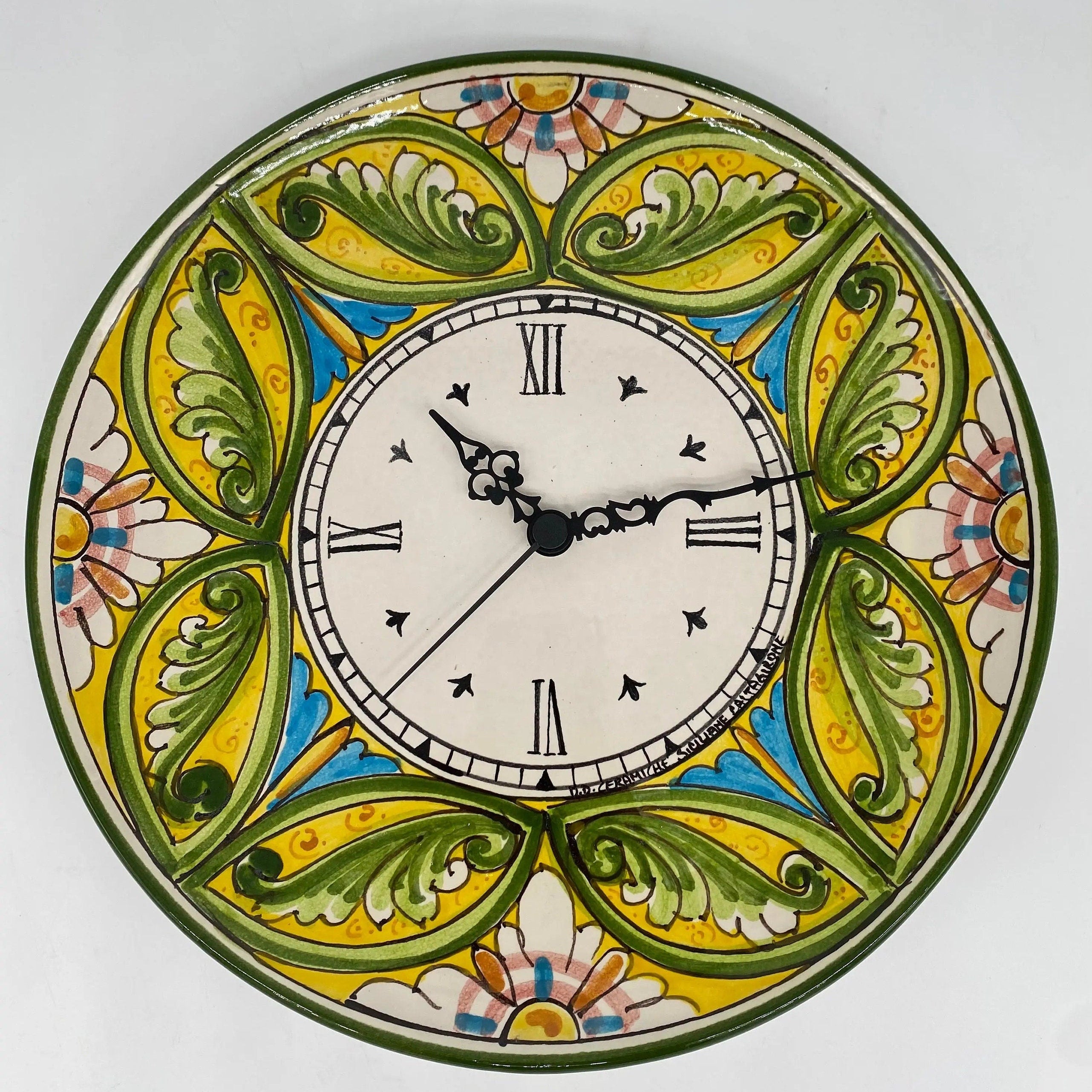 Orologio da Parete Ceramica Caltagirone Rotondo dipinto a mano cm D.30 Decoro n.1 DD CERAMICHE SICILIANE