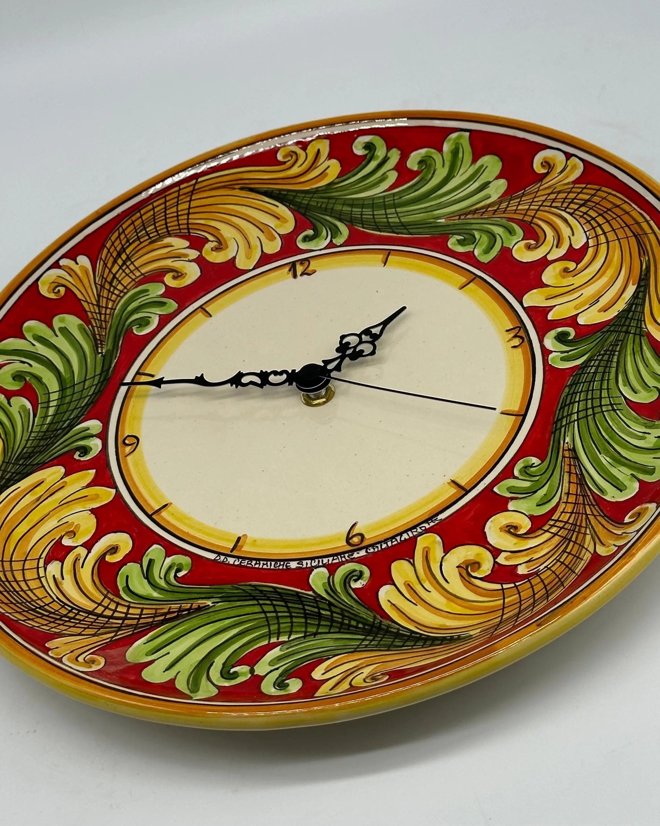 Orologio da Parete Ceramica Caltagirone Rotondo dipinto a mano cm D.30 Decoro n.9g DD CERAMICHE SICILIANE