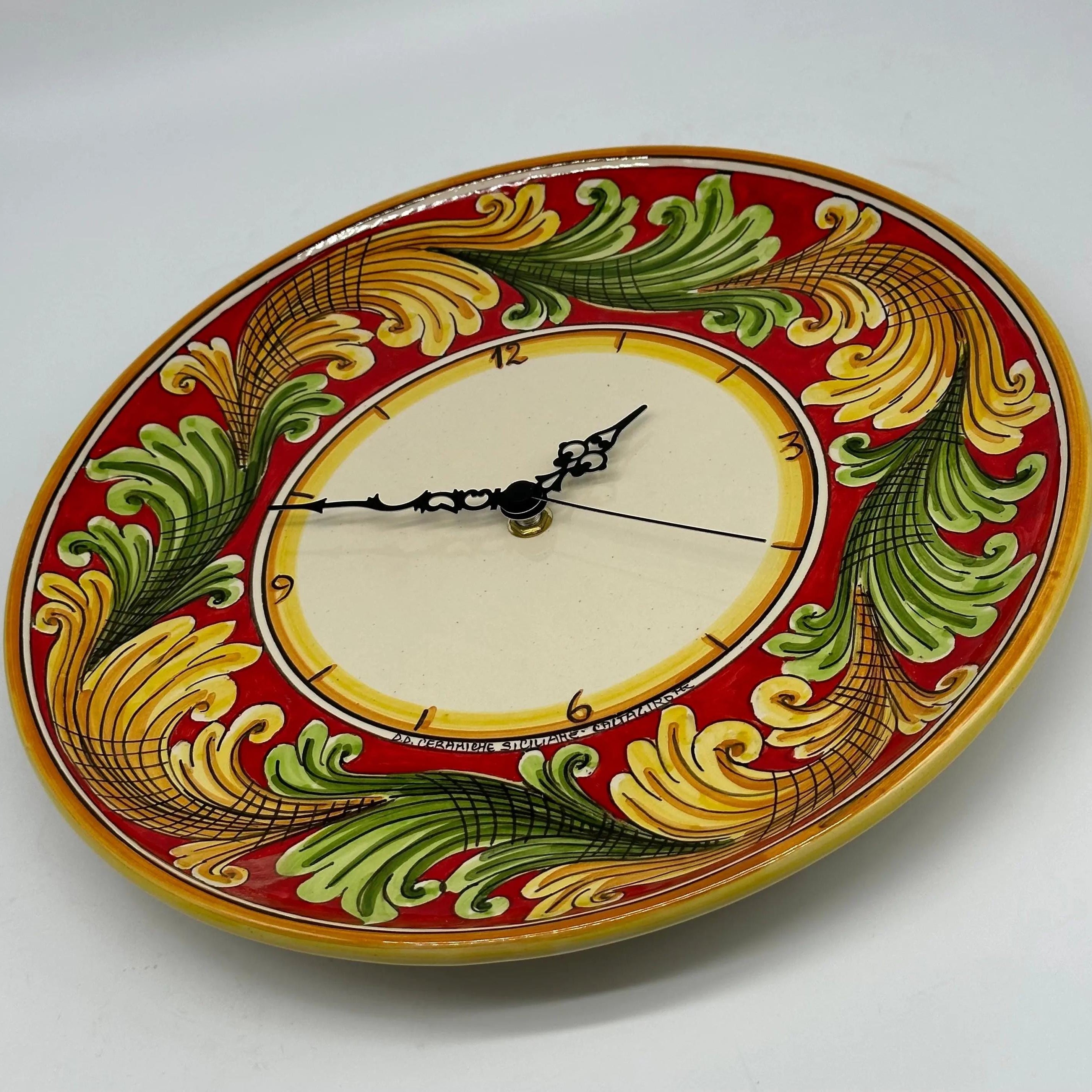 Orologio da Parete Ceramica Caltagirone Rotondo dipinto a mano cm D.30 Decoro n.9g DD CERAMICHE SICILIANE