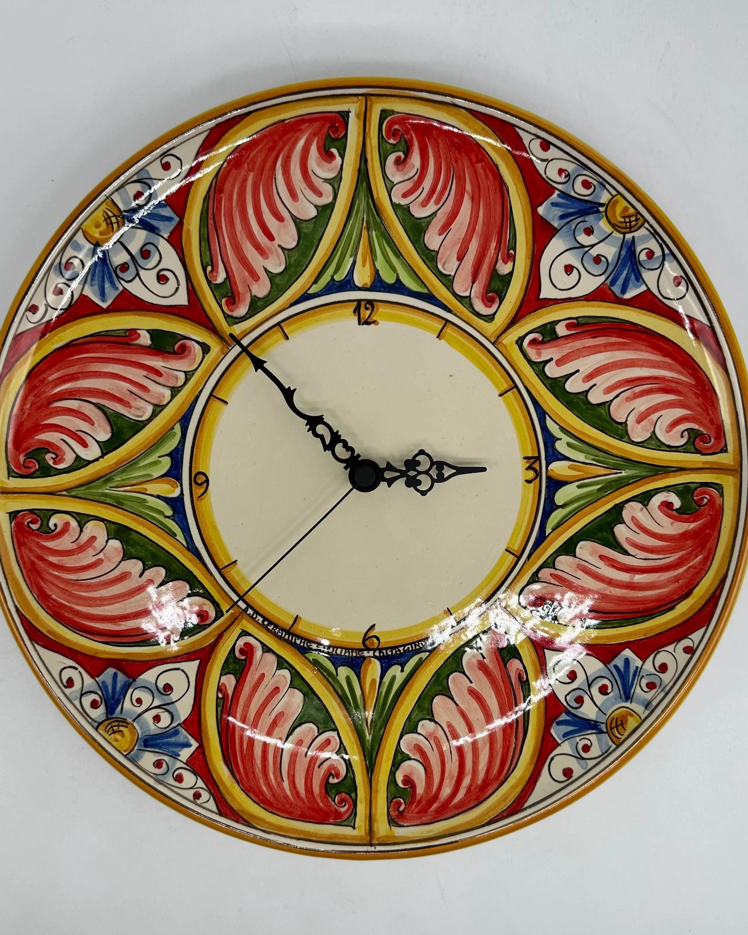 Orologio da Parete Ceramica Caltagirone Rotondo dipinto a mano cm D.30 Decoro n.8g DD CERAMICHE SICILIANE