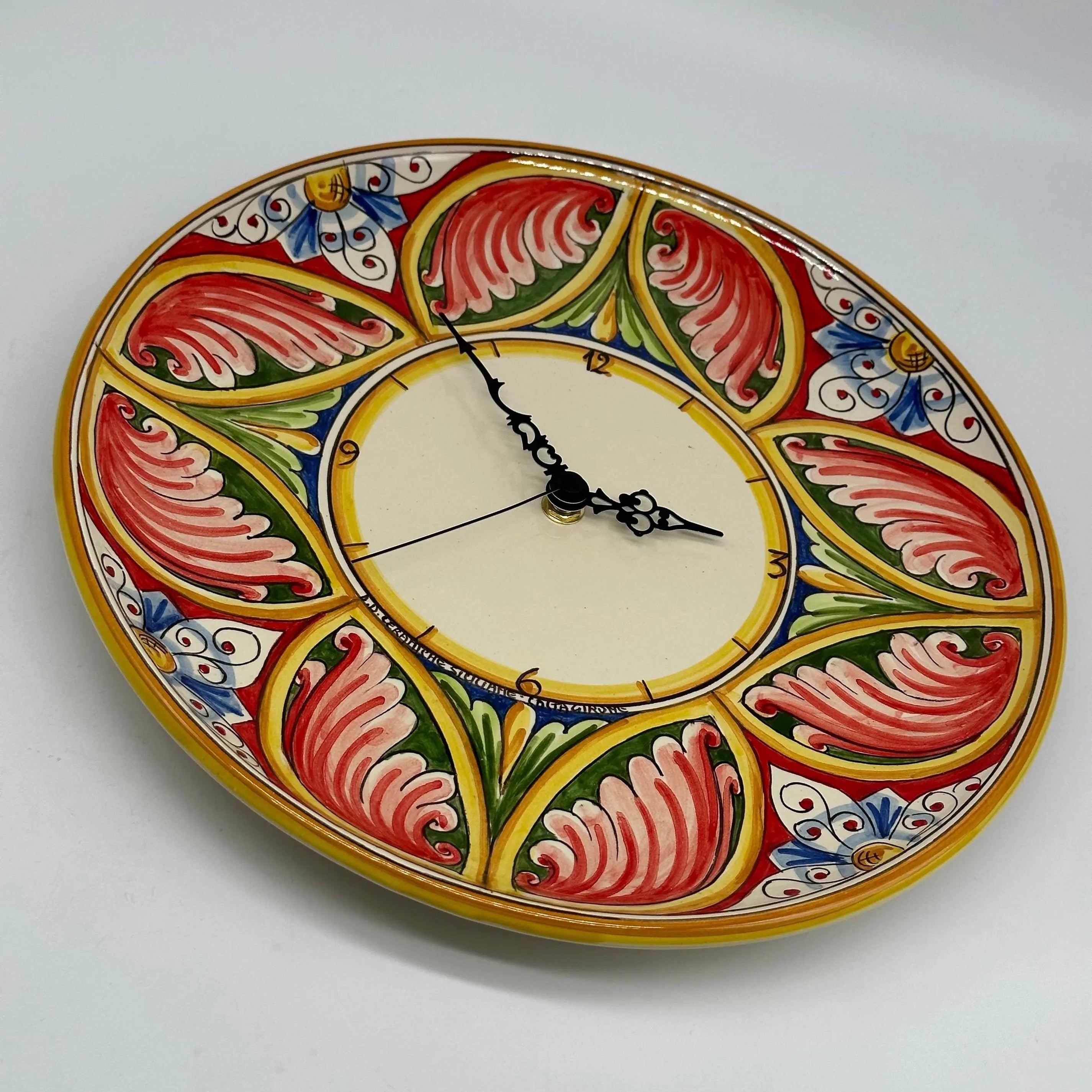 Orologio da Parete Ceramica Caltagirone Rotondo dipinto a mano cm D.30 Decoro n.8g DD CERAMICHE SICILIANE