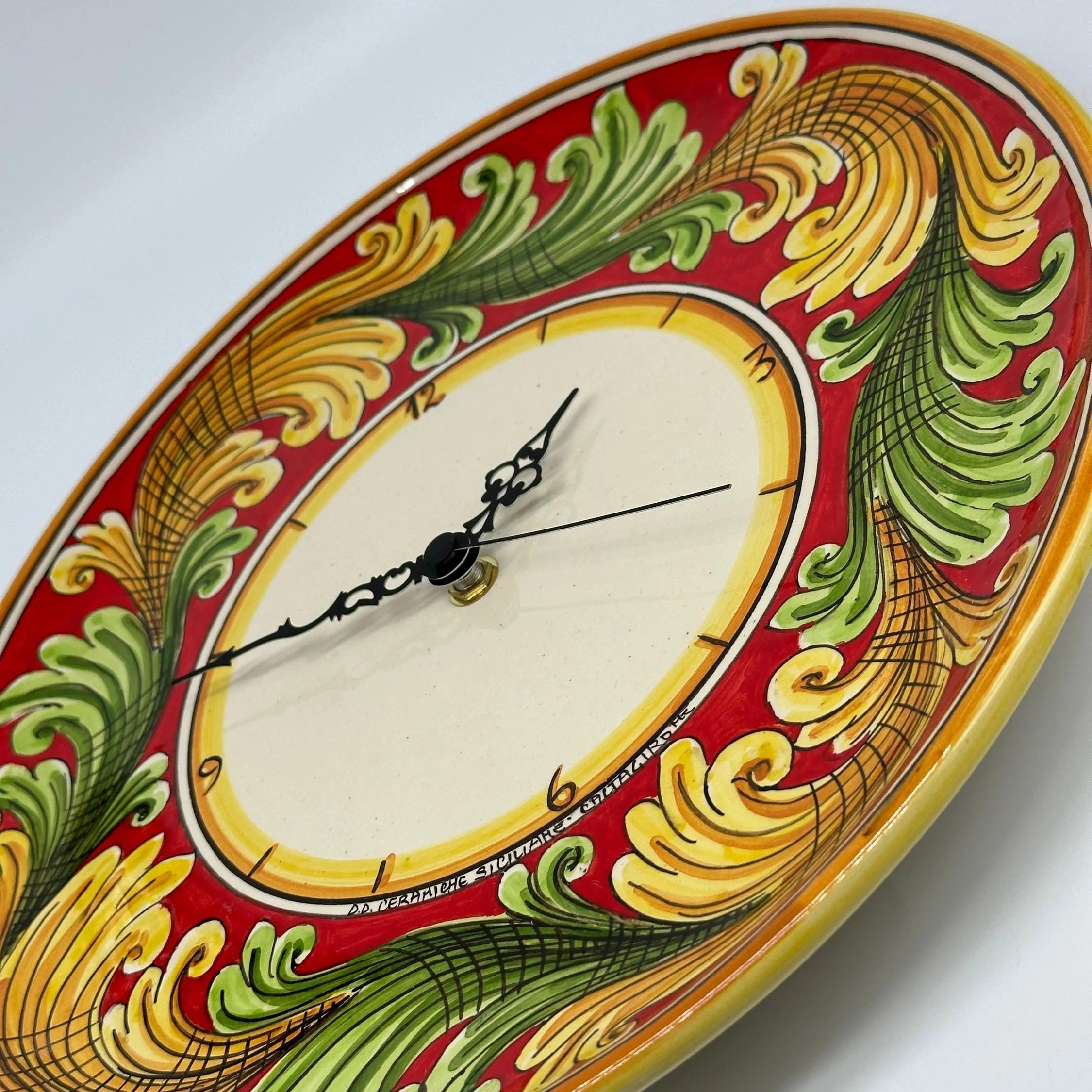 Orologio da Parete Ceramica Caltagirone Rotondo dipinto a mano cm D.30 Decoro n.9g DD CERAMICHE SICILIANE