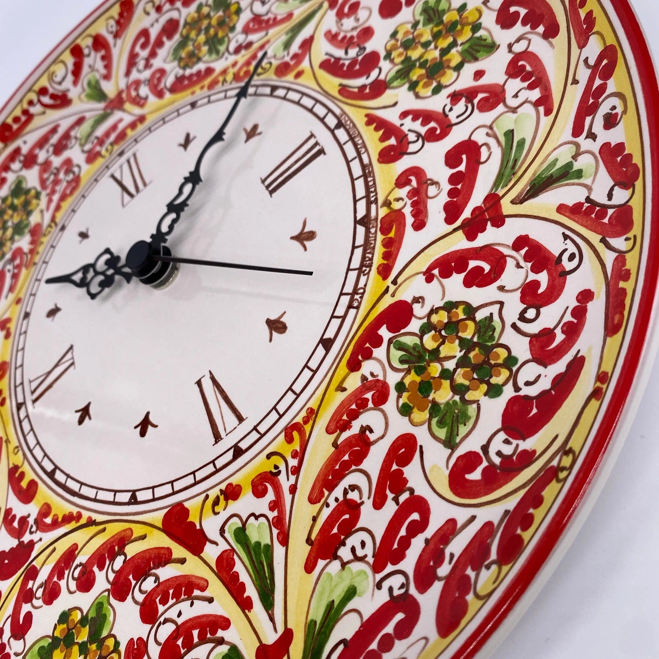 Orologio da Parete Ceramica Caltagirone Rotondo dipinto a mano cm D.30 Decoro n.6 DD CERAMICHE SICILIANE