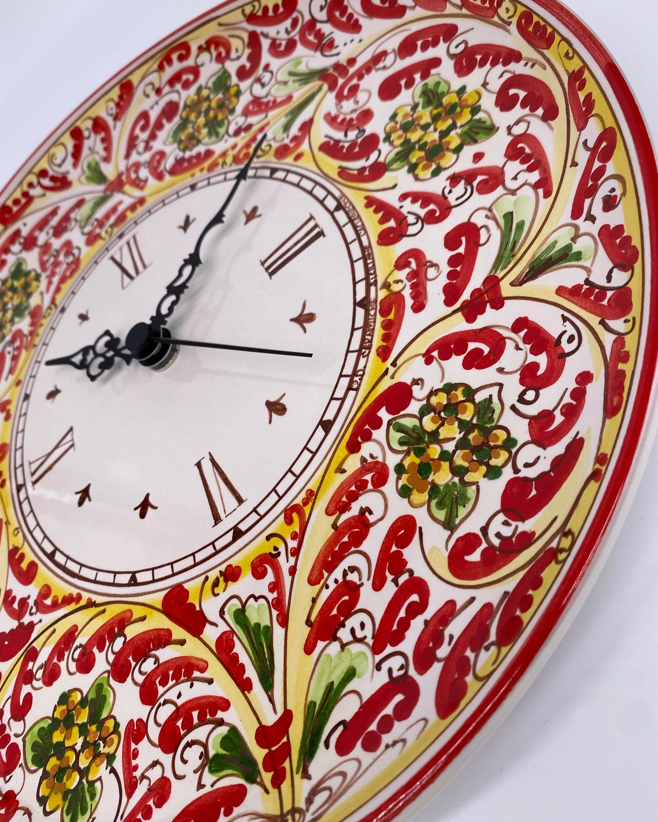 Orologio da Parete Ceramica Caltagirone Rotondo dipinto a mano cm D.30 Decoro n.6 DD CERAMICHE SICILIANE