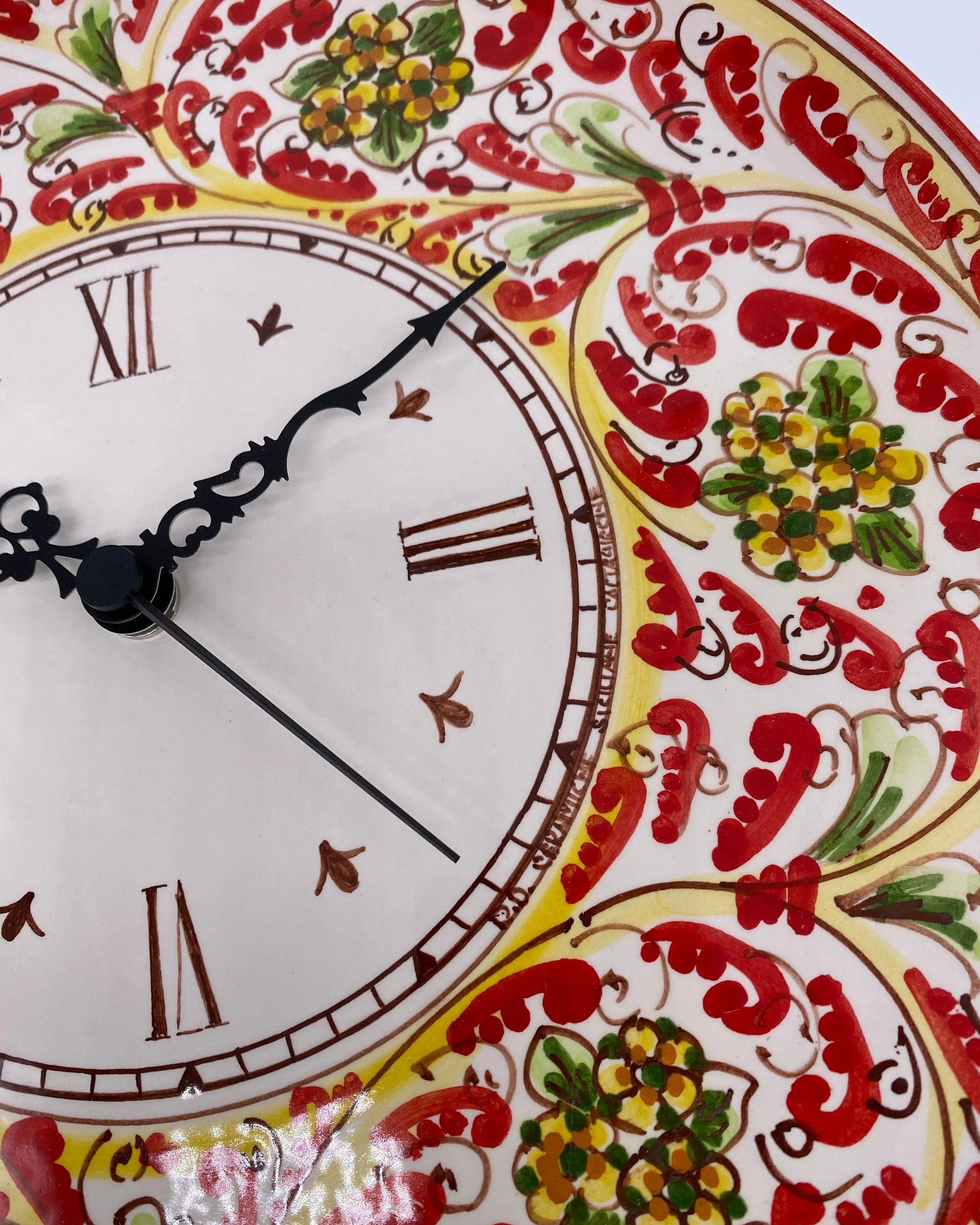 Orologio da Parete Ceramica Caltagirone Rotondo dipinto a mano cm D.30 Decoro n.6 DD CERAMICHE SICILIANE