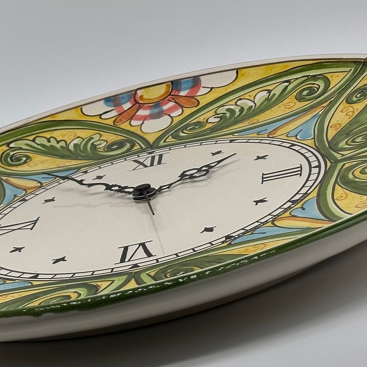 Orologio da Parete Ceramica Caltagirone Rotondo dipinto a mano cm D.43 Decoro n.1