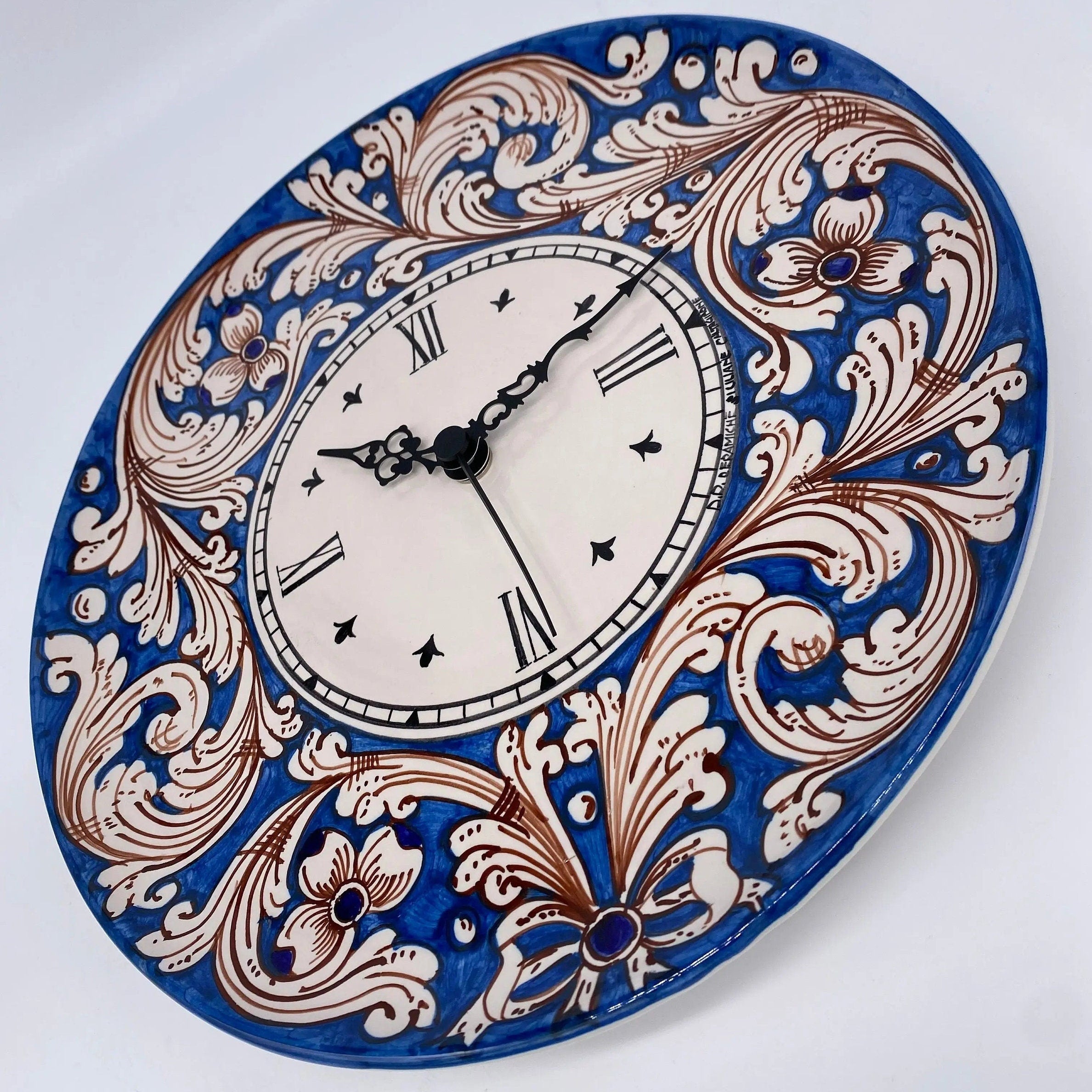 Orologio da Parete Ceramica Caltagirone Rotondo dipinto a mano cm D.30 Decoro n.5 DD CERAMICHE SICILIANE