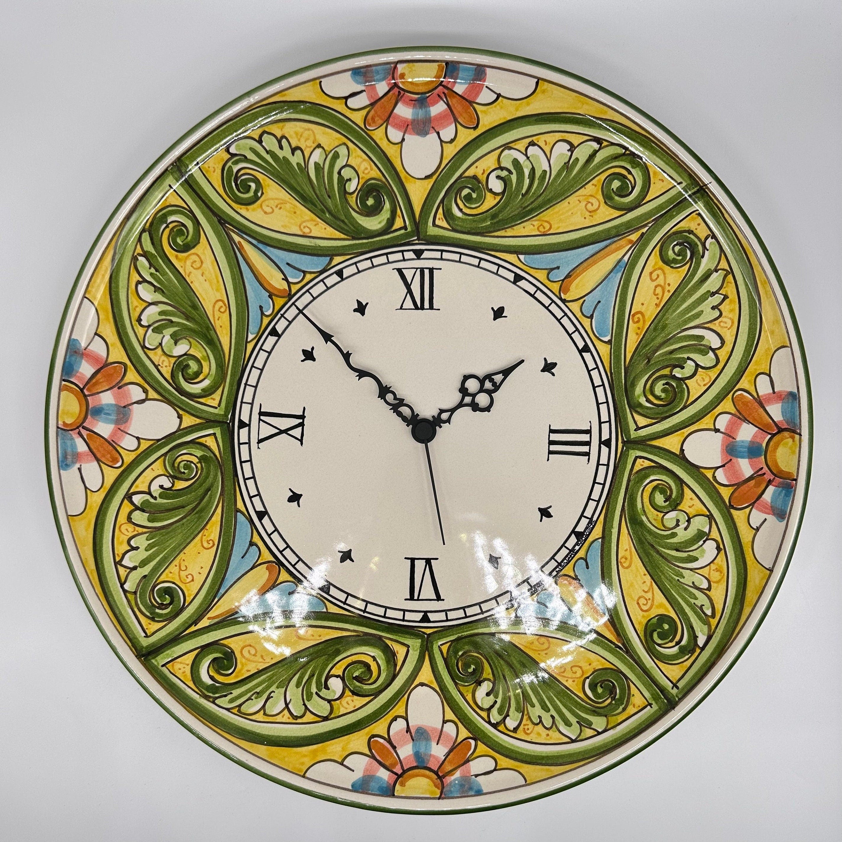Orologio da Parete Ceramica Caltagirone Rotondo dipinto a mano cm D.43 Decoro n.1