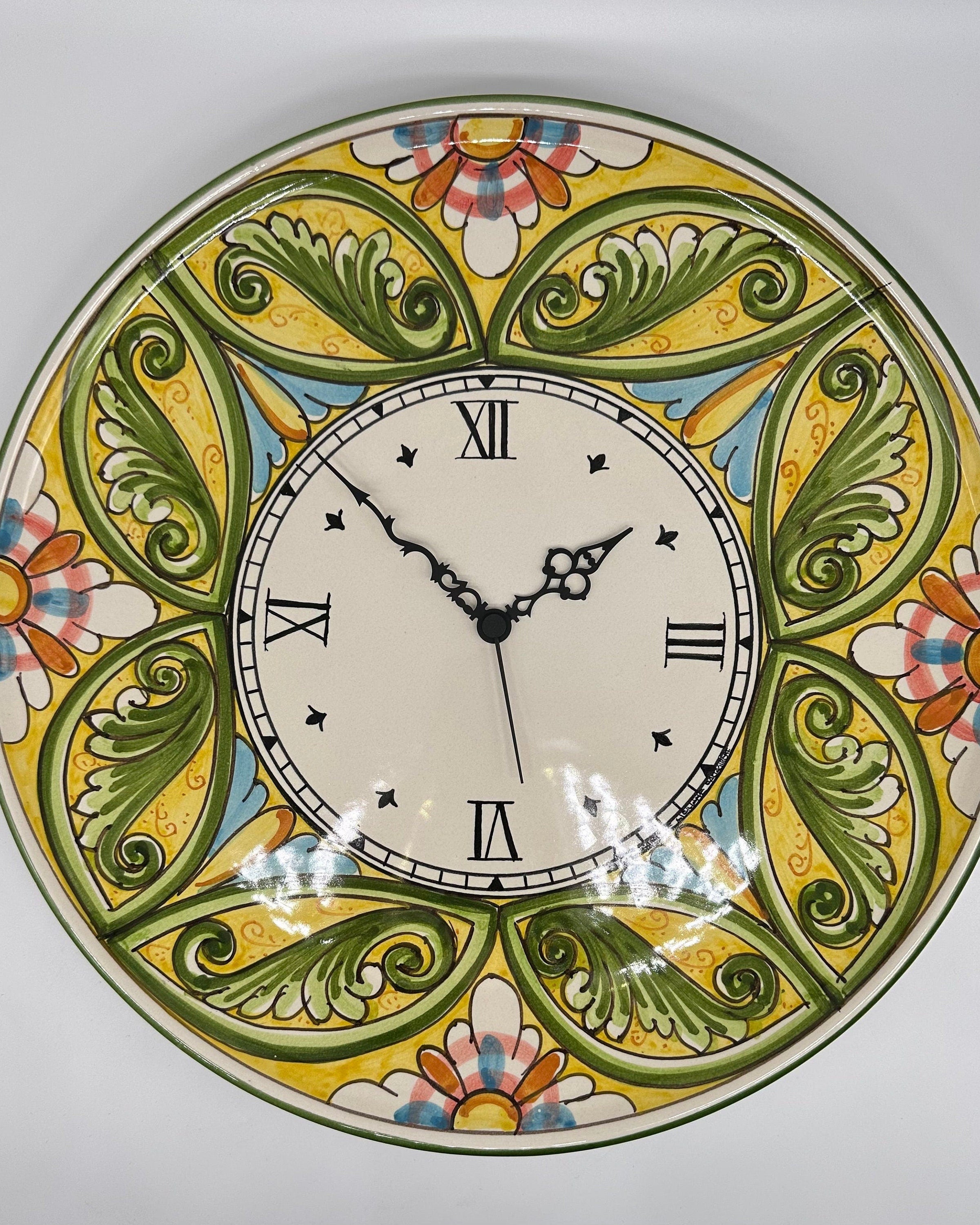 Orologio da Parete Ceramica Caltagirone Rotondo dipinto a mano cm D.43 Decoro n.1