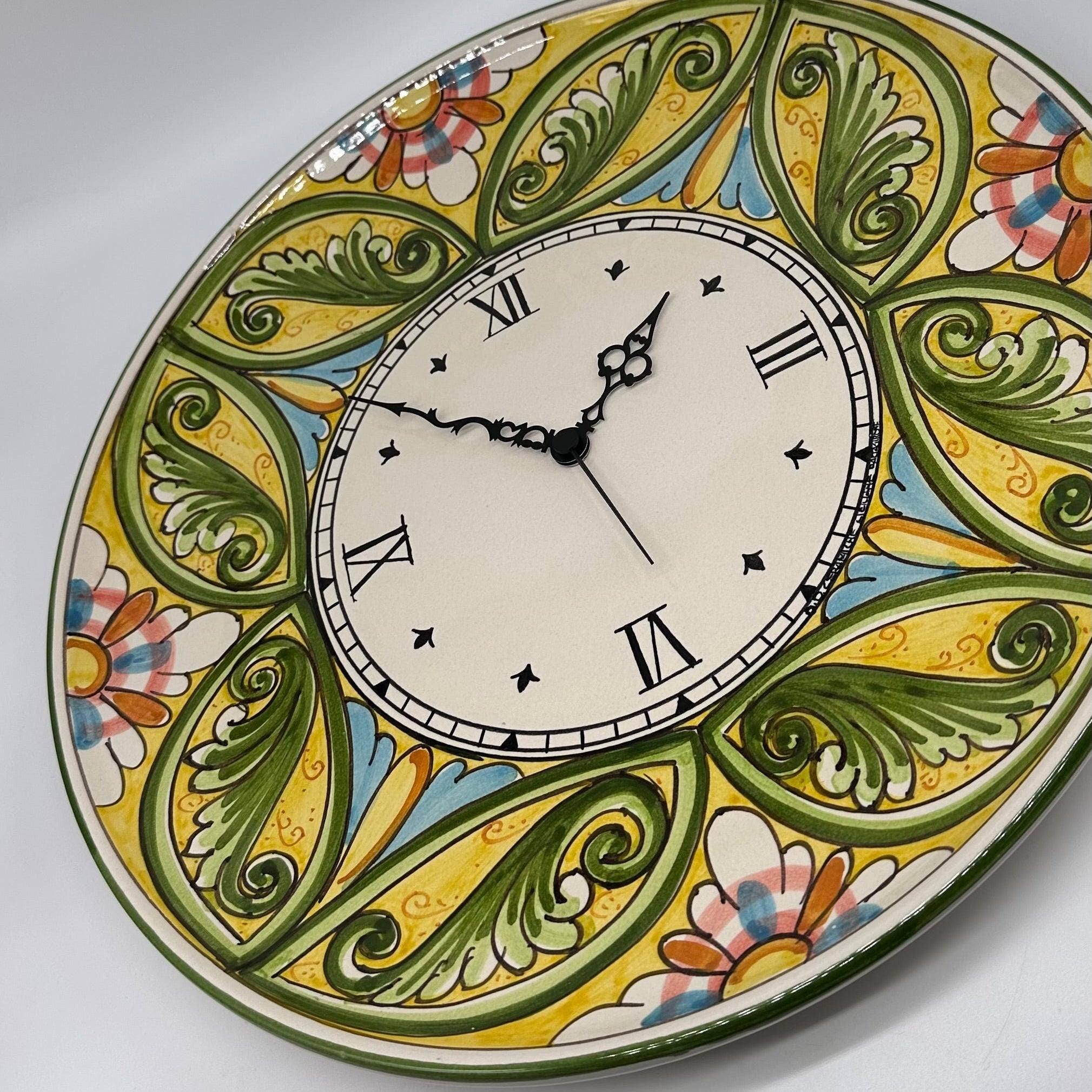 Orologio da Parete Ceramica Caltagirone Rotondo dipinto a mano cm D.43 Decoro n.1