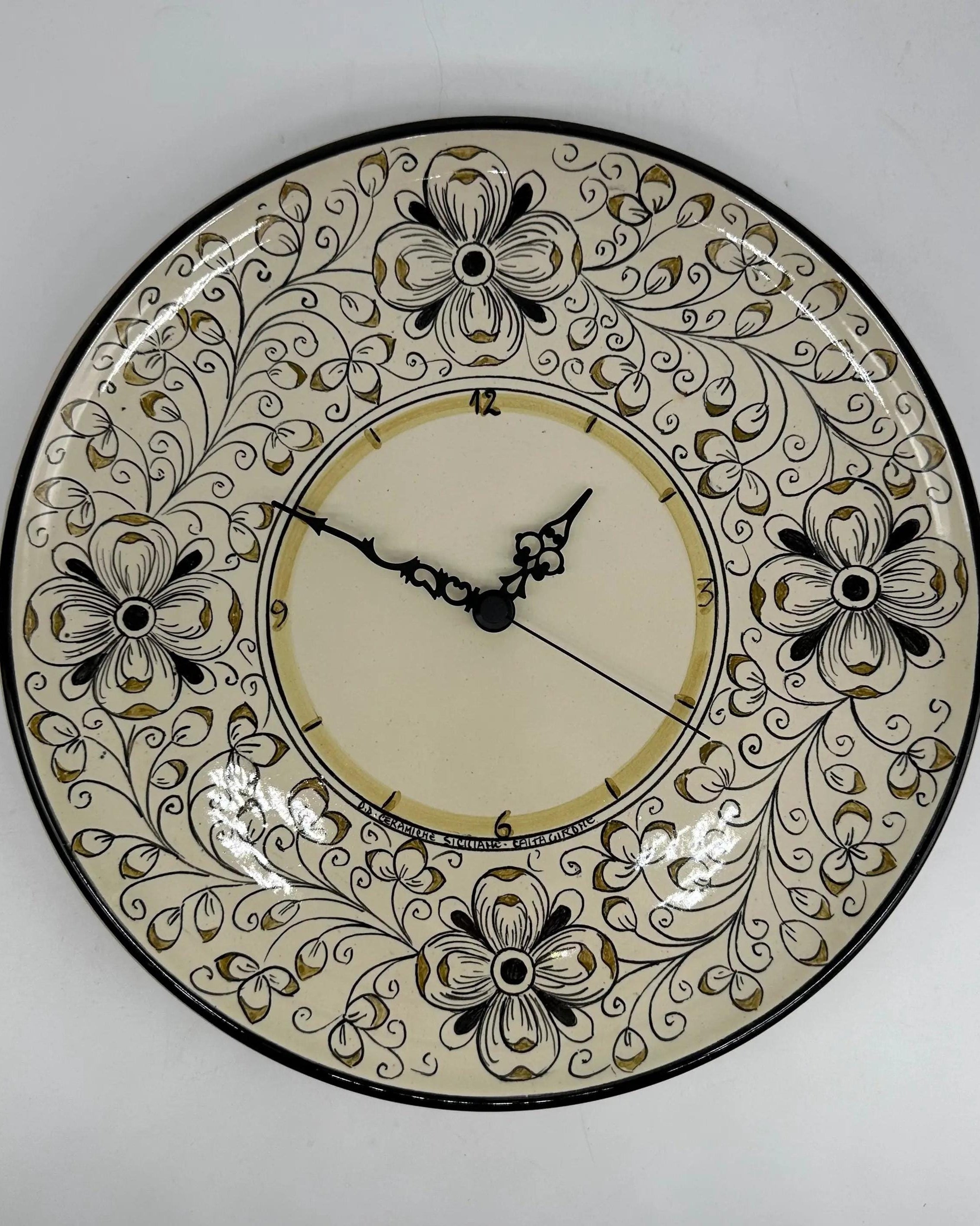 Orologio da Parete Ceramica Caltagirone Rotondo dipinto a mano cm D.30 Decoro n.7g DD CERAMICHE SICILIANE