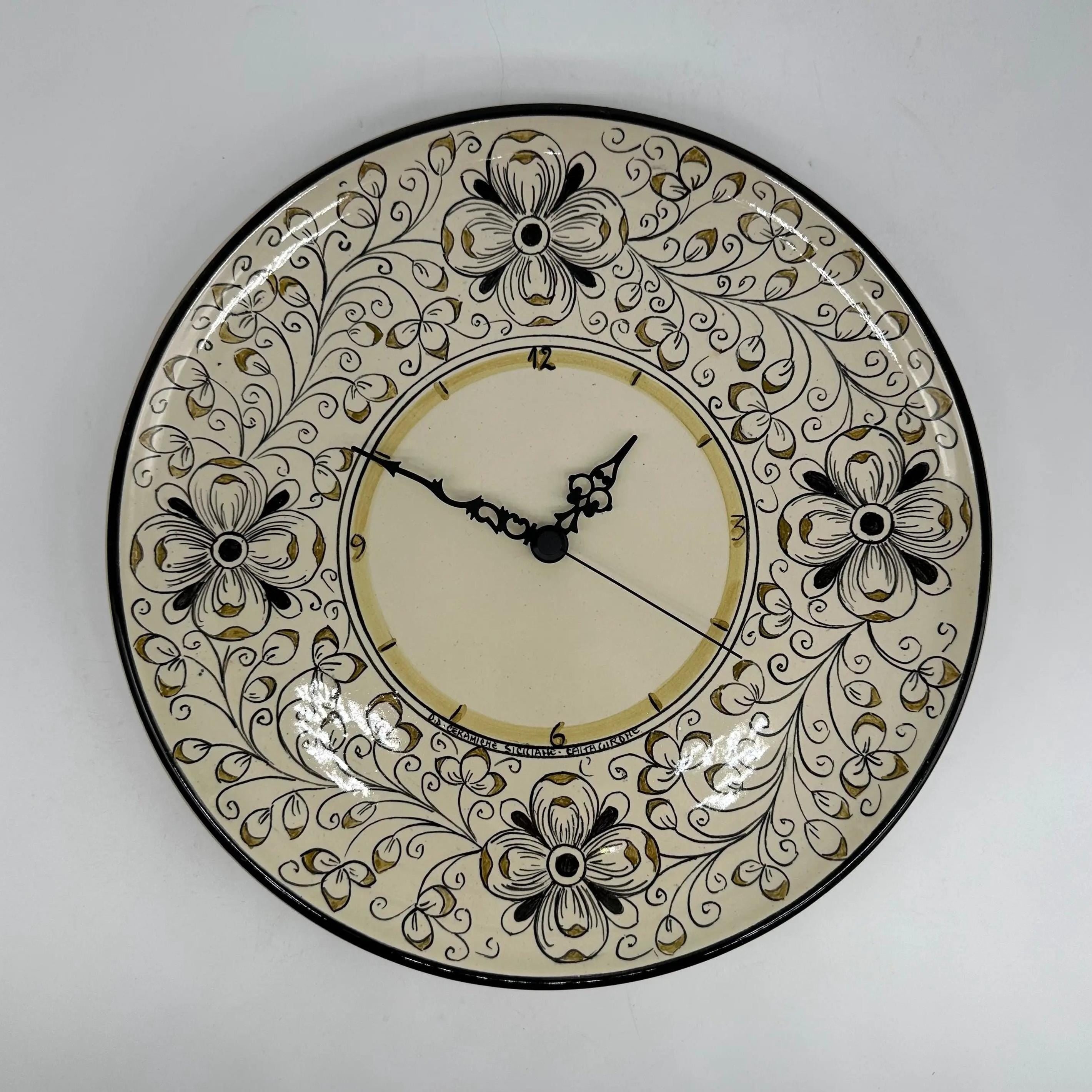Orologio da Parete Ceramica Caltagirone Rotondo dipinto a mano cm D.30 Decoro n.7g DD CERAMICHE SICILIANE