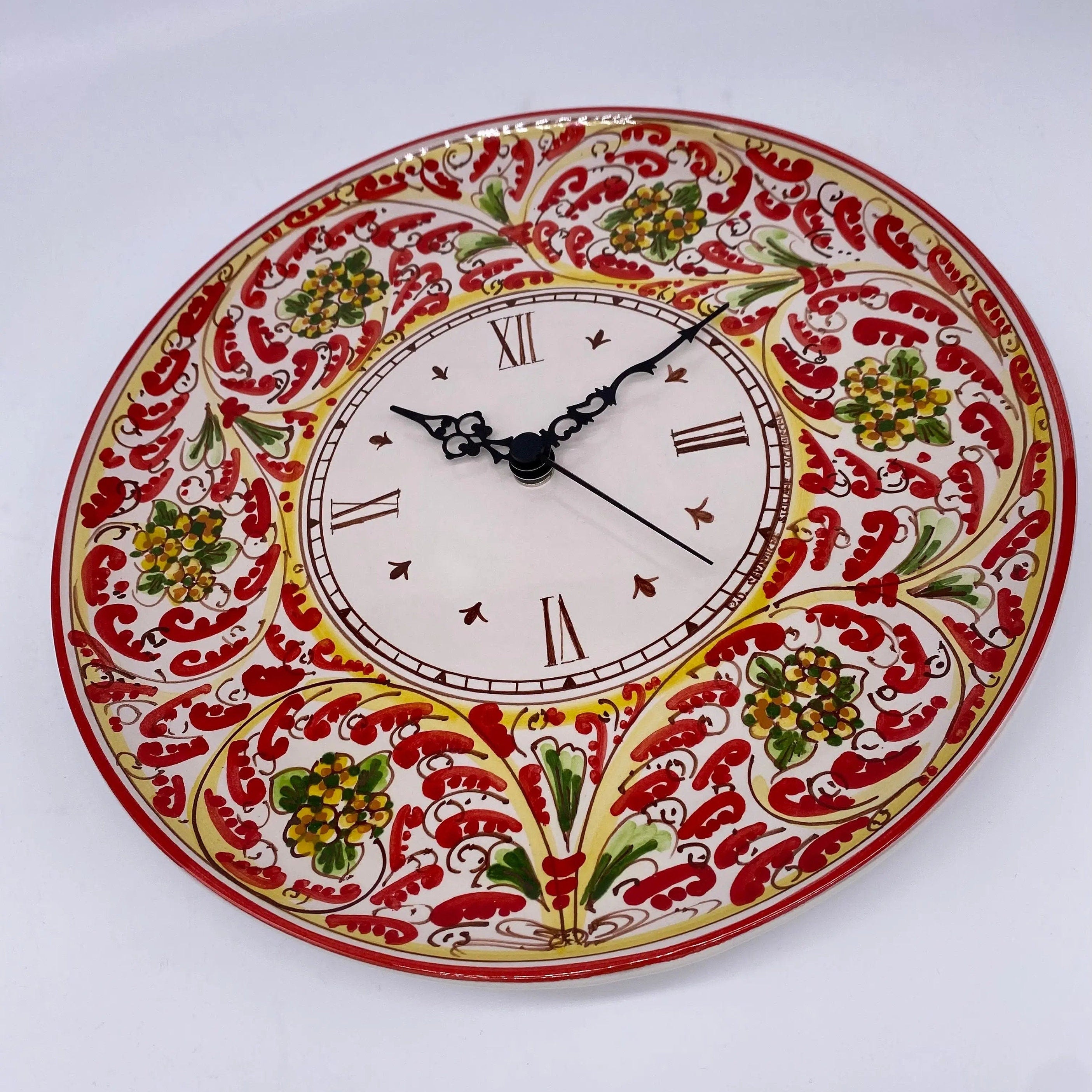 Orologio da Parete Ceramica Caltagirone Rotondo dipinto a mano cm D.30 Decoro n.6 DD CERAMICHE SICILIANE