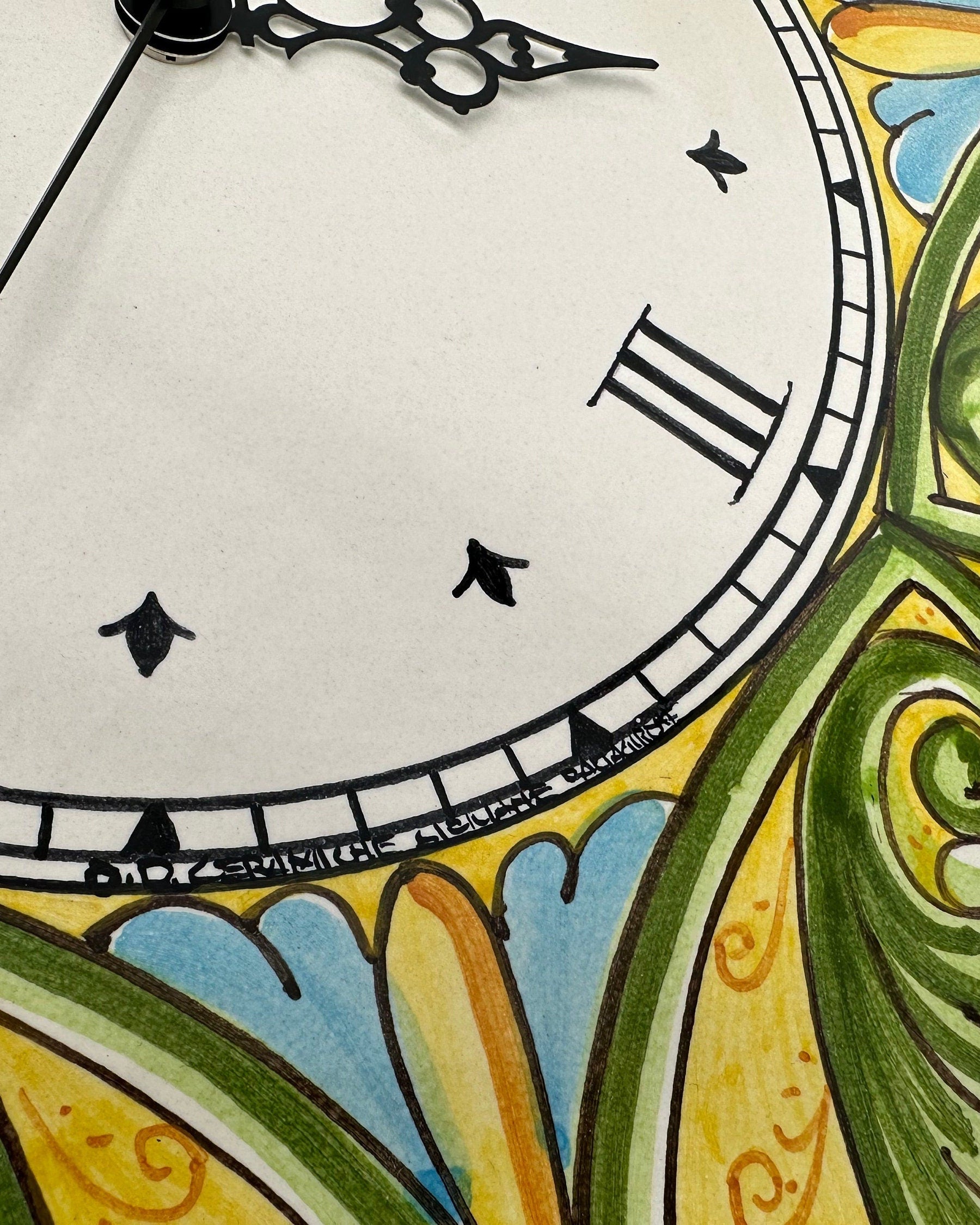 Orologio da Parete Ceramica Caltagirone Rotondo dipinto a mano cm D.43 Decoro n.1