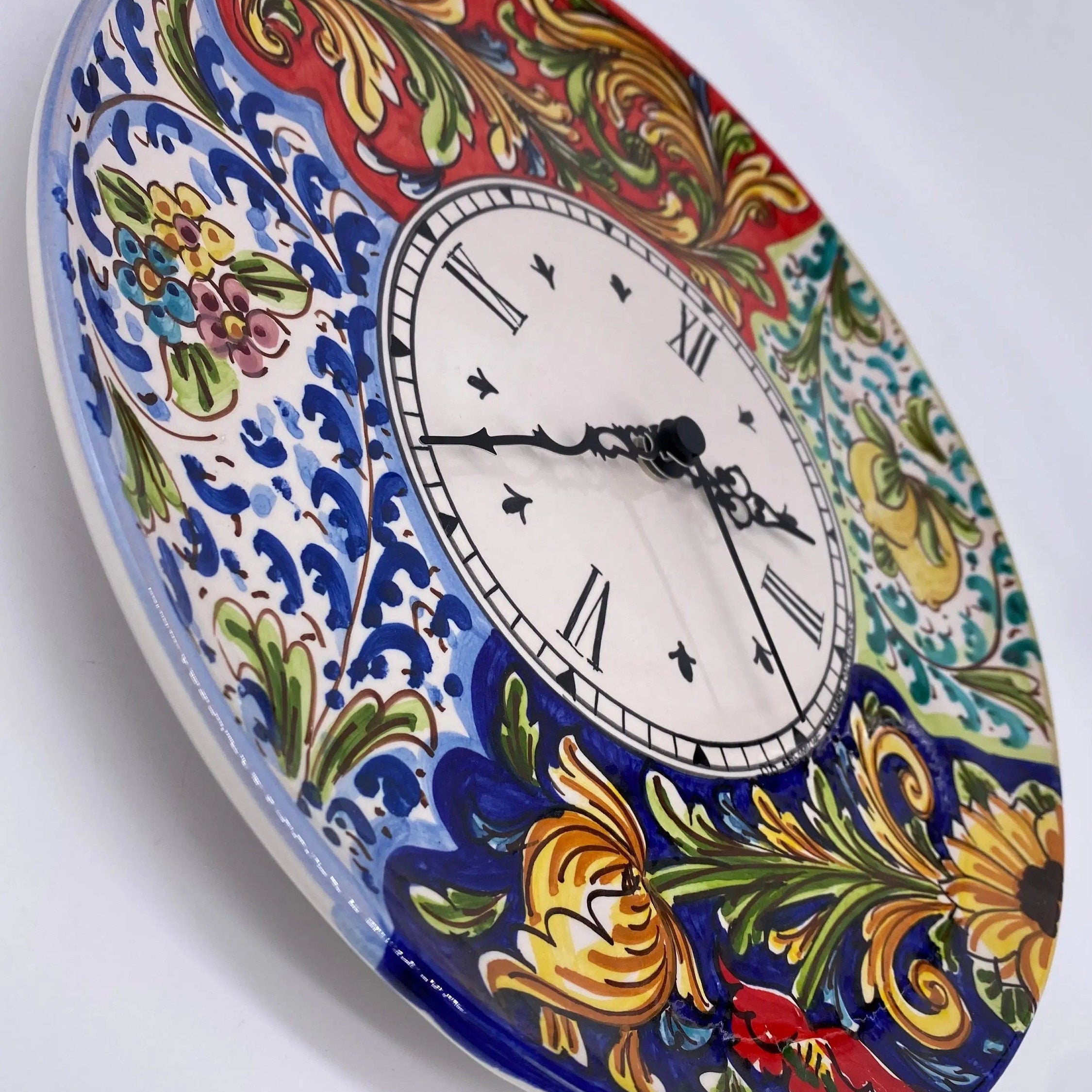 Orologio da Parete Ceramica Caltagirone Rotondo dipinto a mano cm D.30 Decoro n.3 DD CERAMICHE SICILIANE
