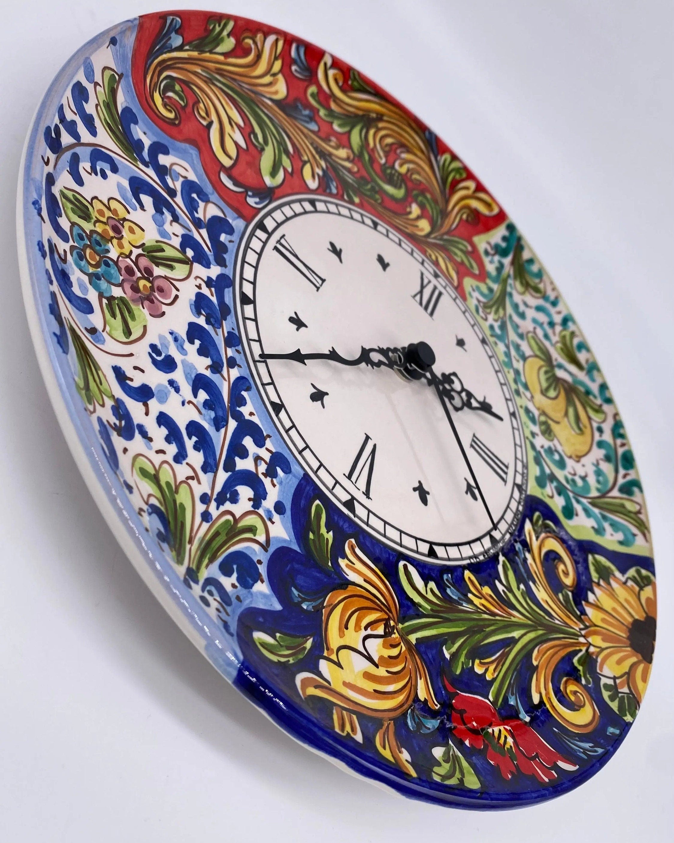 Orologio da Parete Ceramica Caltagirone Rotondo dipinto a mano cm D.30 Decoro n.3 DD CERAMICHE SICILIANE
