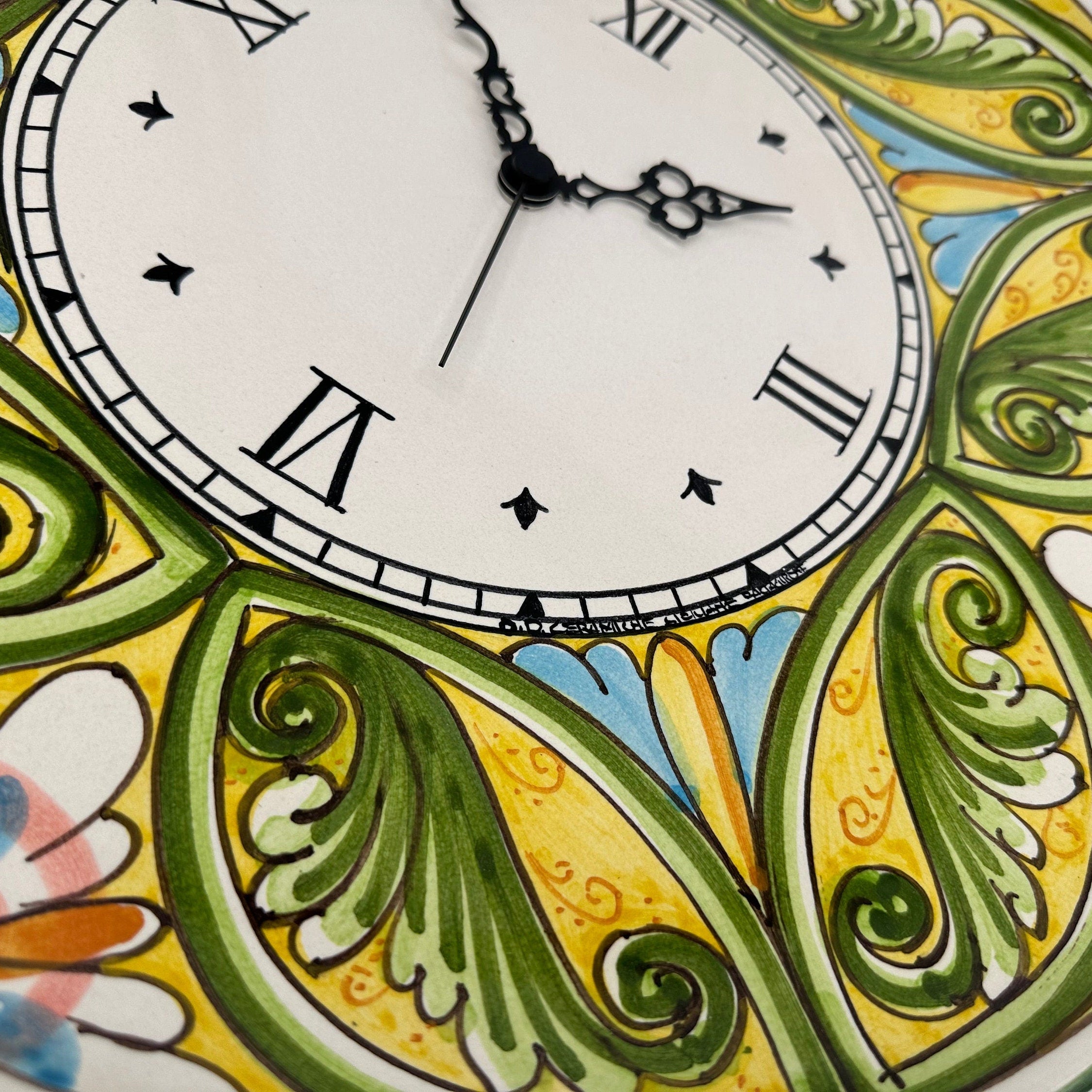 Orologio da Parete Ceramica Caltagirone Rotondo dipinto a mano cm D.43 Decoro n.1