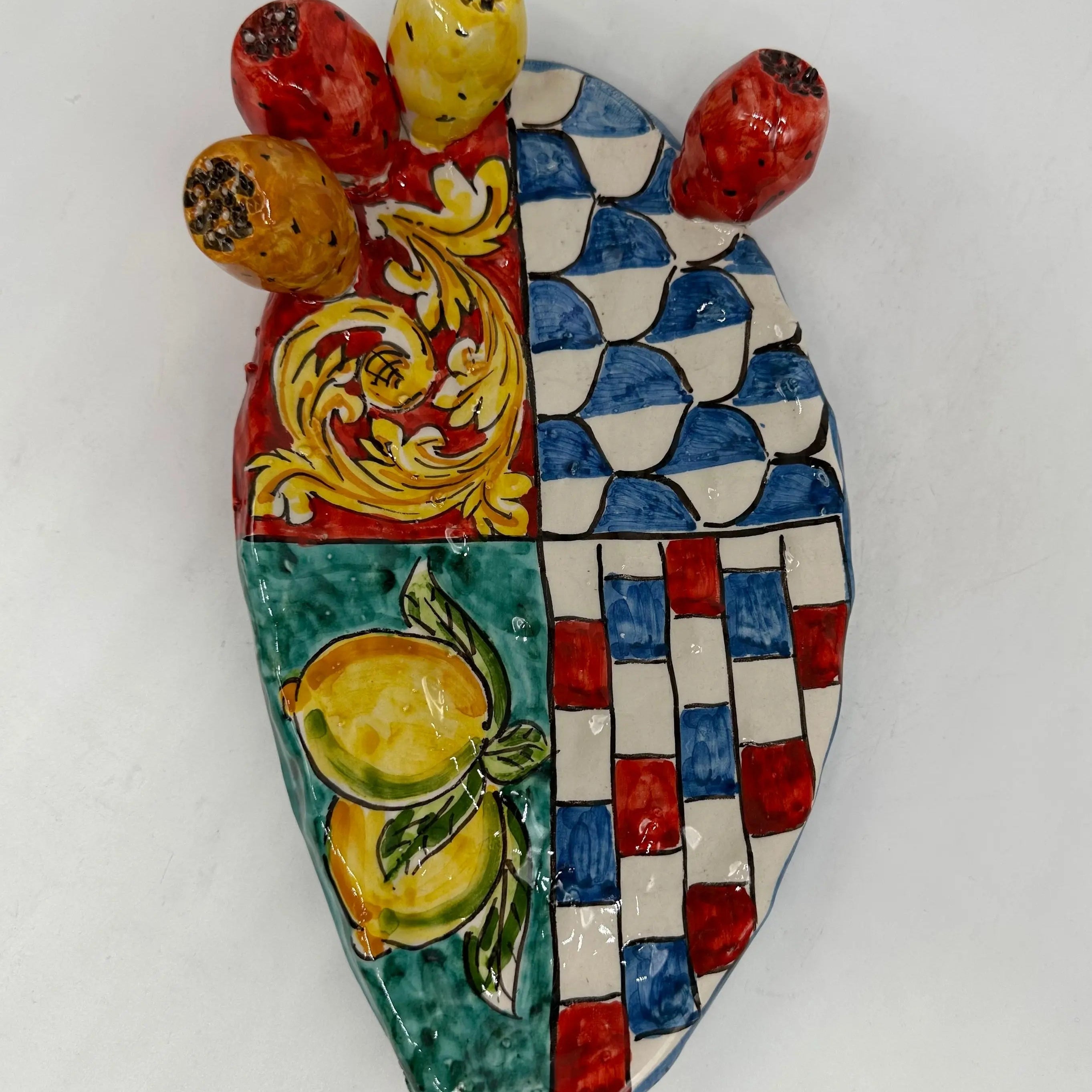 Pala di fico d’India dipinta a mano Portaoggetti Soprammobile (misure varie) DD CERAMICHE SICILIANE