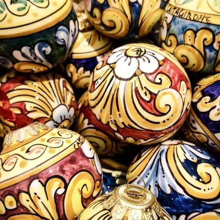 Palla di Natale Diametro 8cm decorata a mano Ceramica di Caltagirone VARI DECORI - DD CERAMICHE SICILIANE