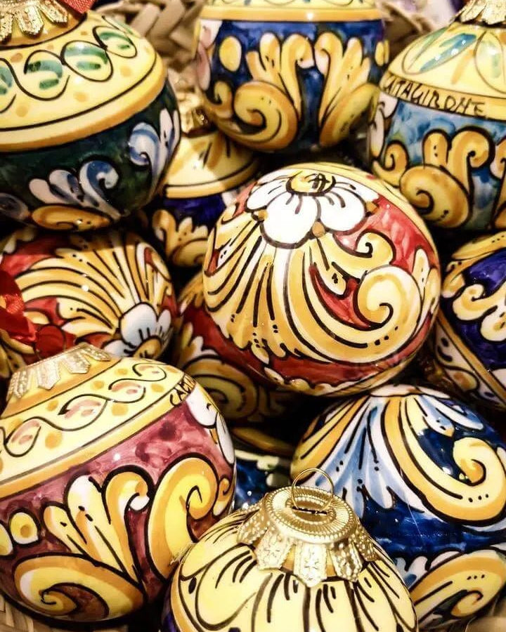 Palla di Natale Diametro 8cm decorata a mano Ceramica di Caltagirone VARI DECORI - DD CERAMICHE SICILIANE