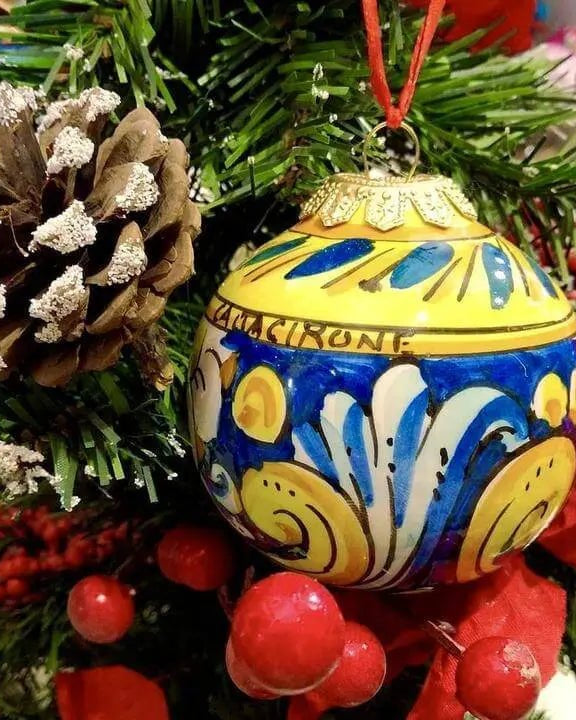 Palla di Natale Diametro 8cm decorata a mano Ceramica di Caltagirone VARI DECORI - DD CERAMICHE SICILIANE