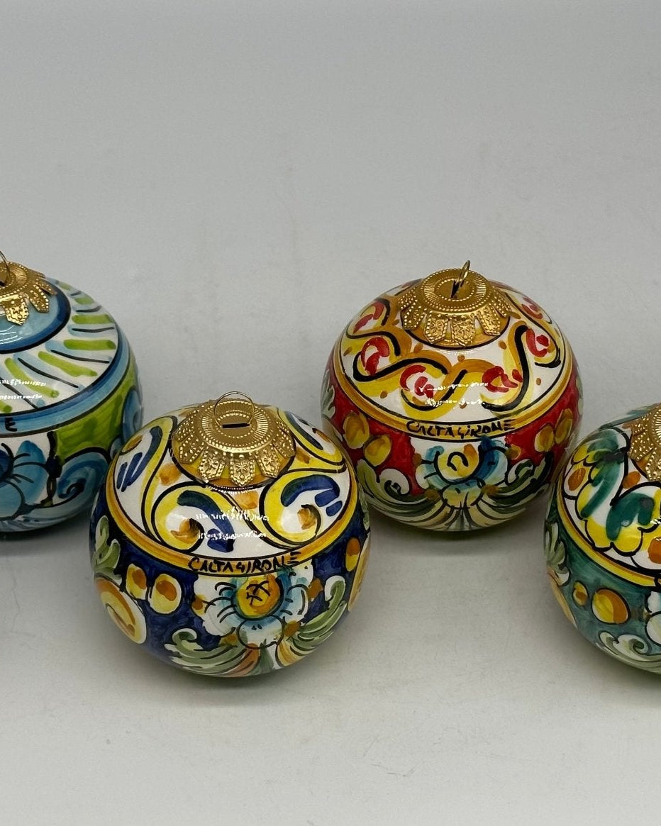 Palla di Natale Diametro 8cm decorata a mano Ceramica di Caltagirone VARI DECORI - DD CERAMICHE SICILIANE