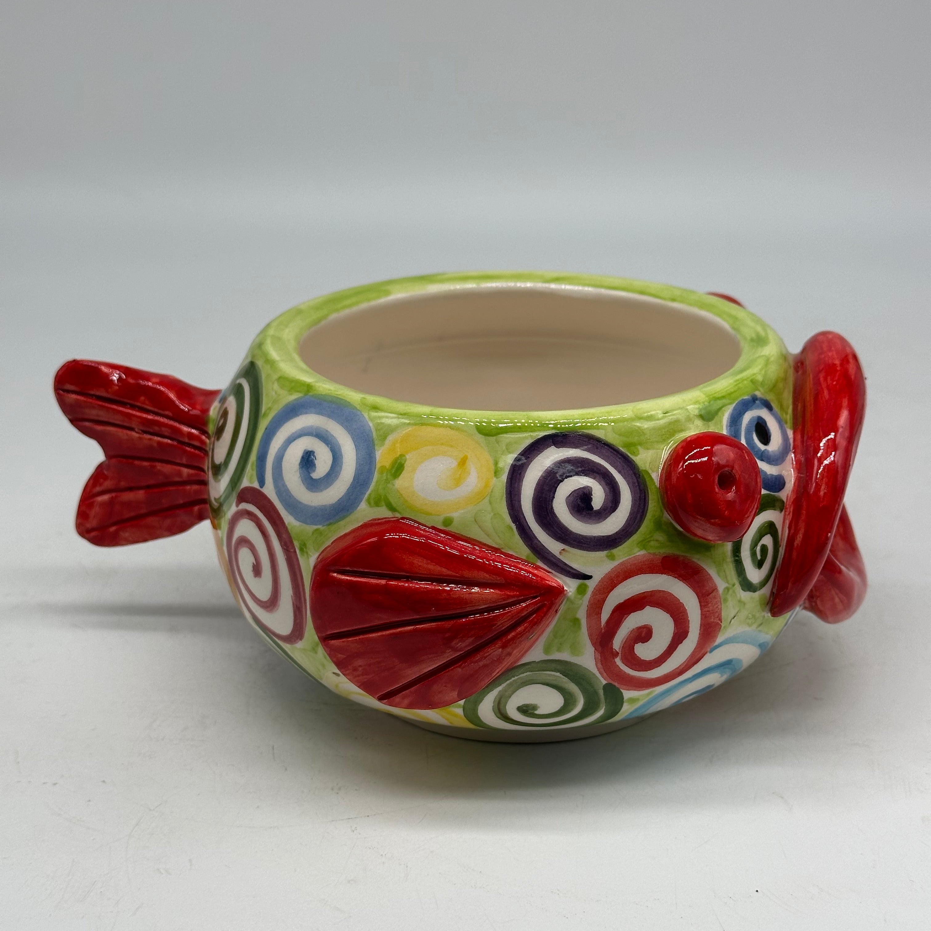 Pesce Svuotatasche cm H.10 L.18 P.22 Decorato a Mano Ceramica Caltagirone - OGGETTISTICA