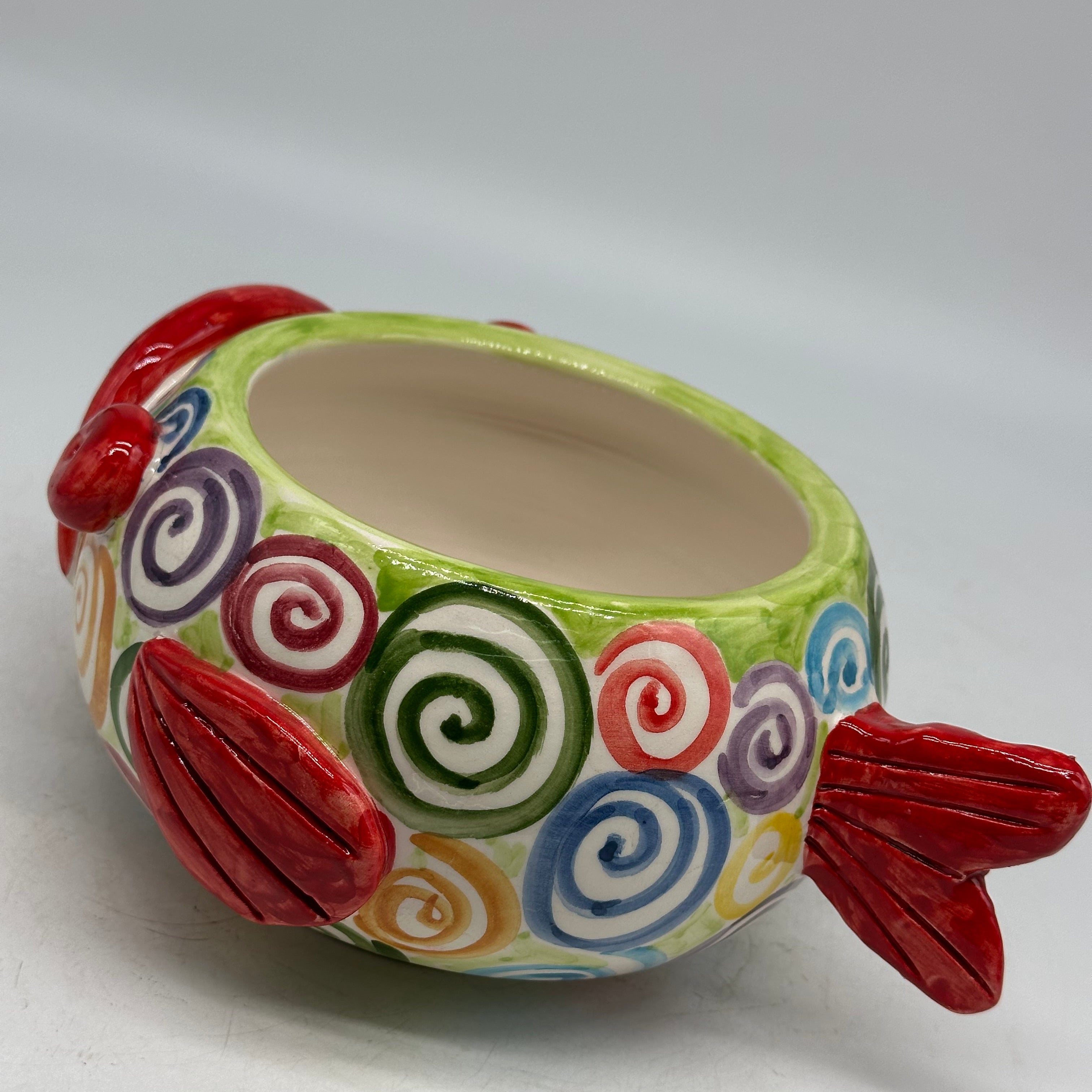 Pesce Svuotatasche cm H.10 L.18 P.22 Decorato a Mano Ceramica Caltagirone - OGGETTISTICA