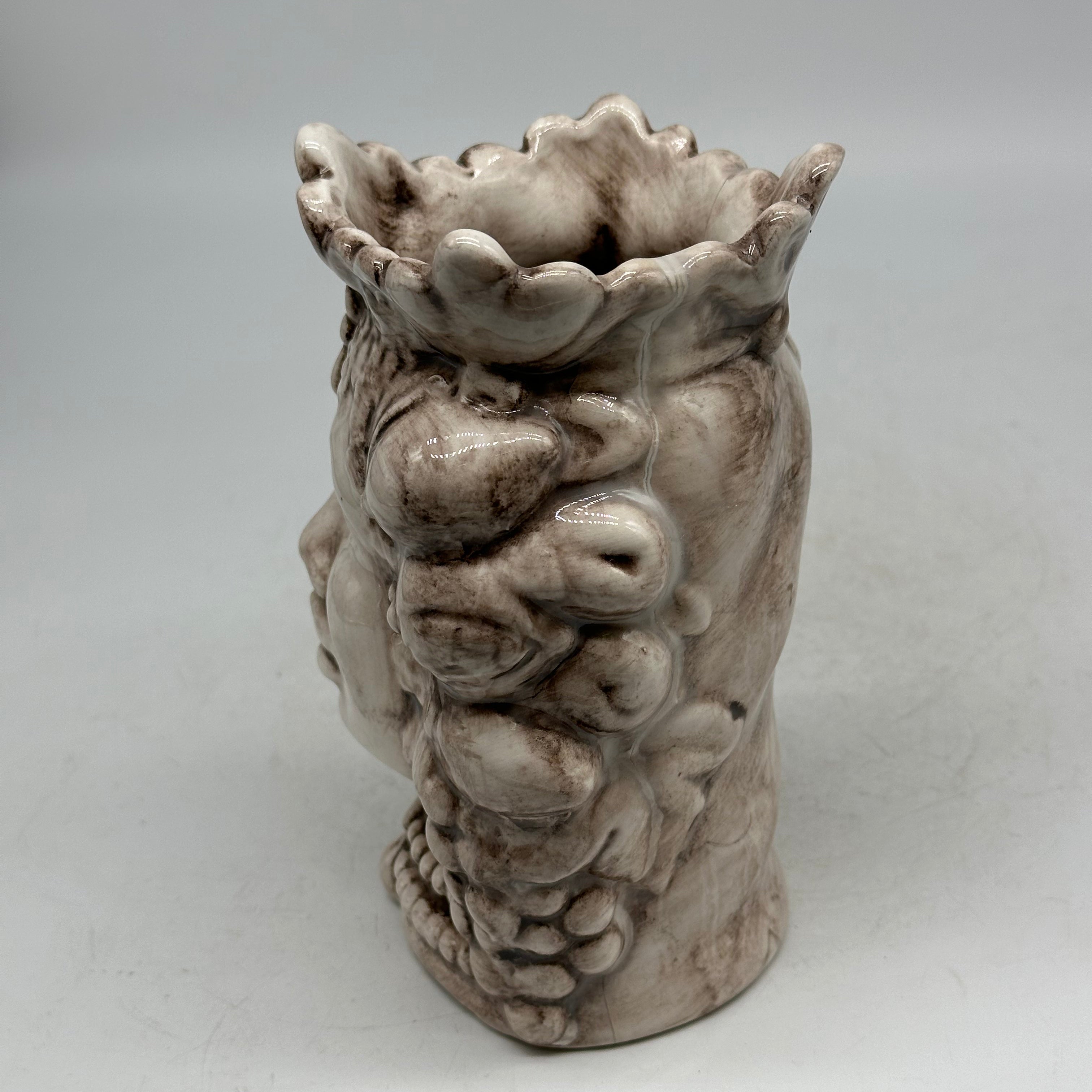 Pezzo con Difetto - Testa di Moro Afro Frutta Donna Ceramica Caltagirone cm H.18 L.12 Artigianale Ecru - TESTE DI MORO