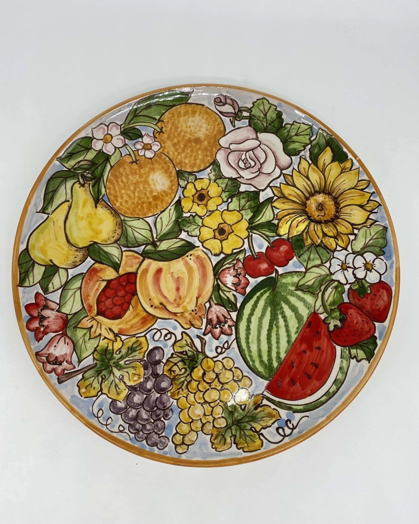 Piatto Decorativo dipinto a mano diametro cm 30 Decoro “4 stagioni” - DD CERAMICHE SICILIANE