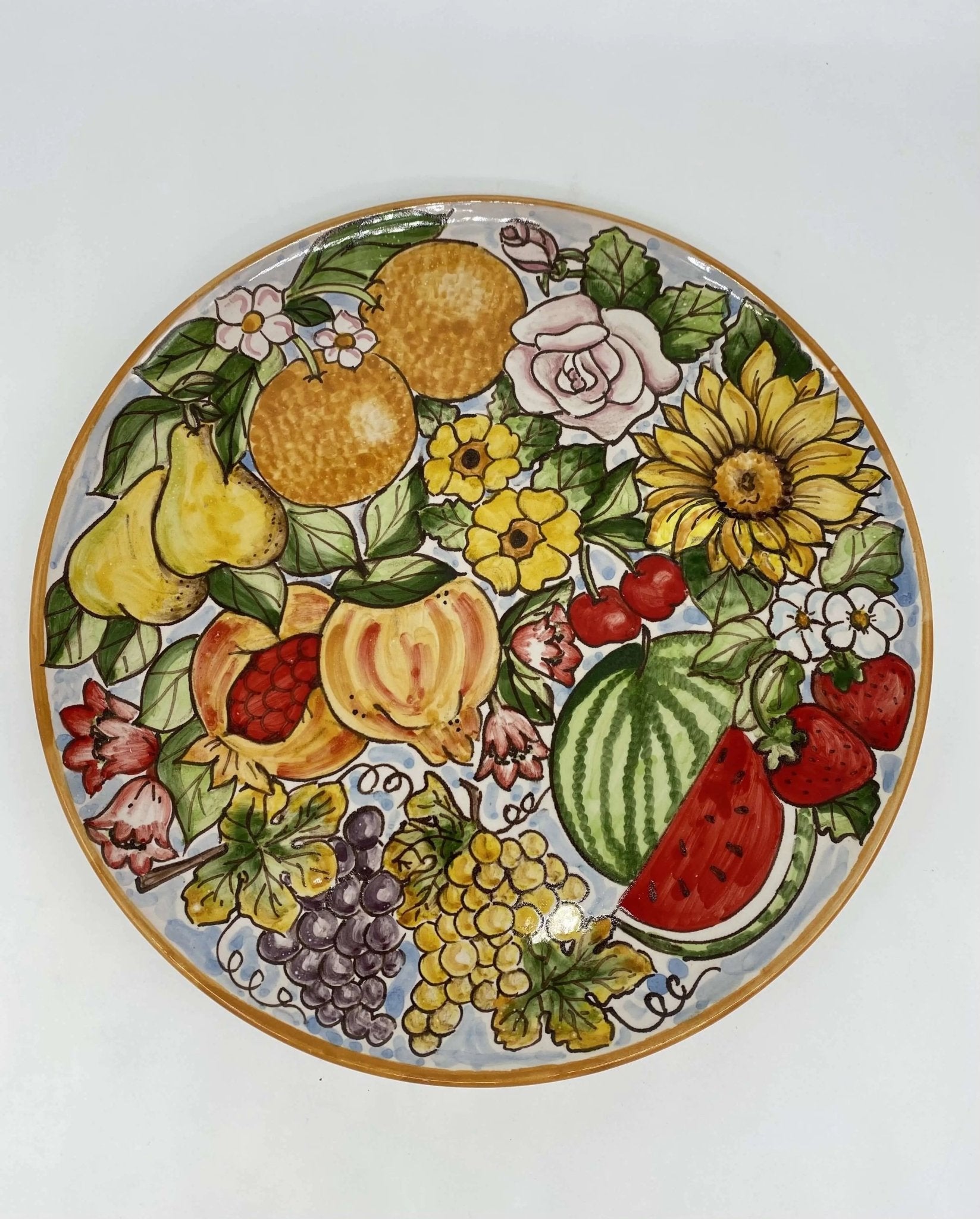 Piatto Decorativo dipinto a mano diametro cm 30 Decoro “4 stagioni” - DD CERAMICHE SICILIANE