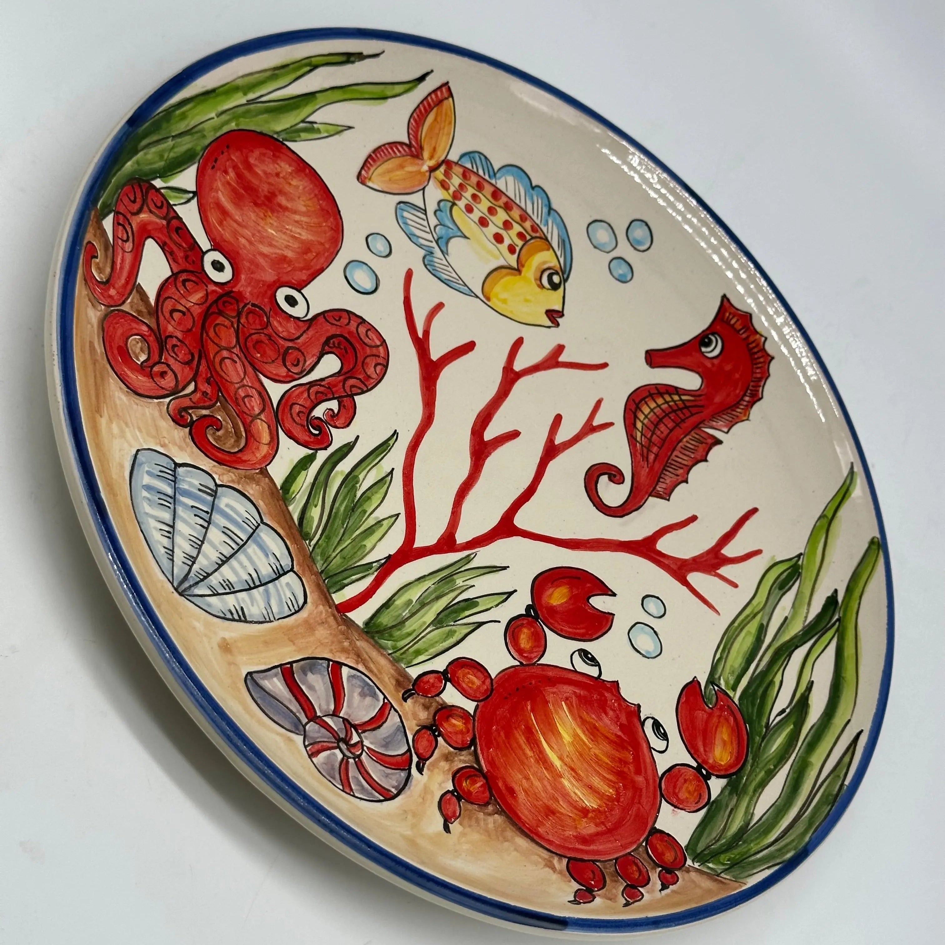 Piatto Decorativo dipinto a mano diametro cm 30 Decoro “Marino” DD CERAMICHE SICILIANE