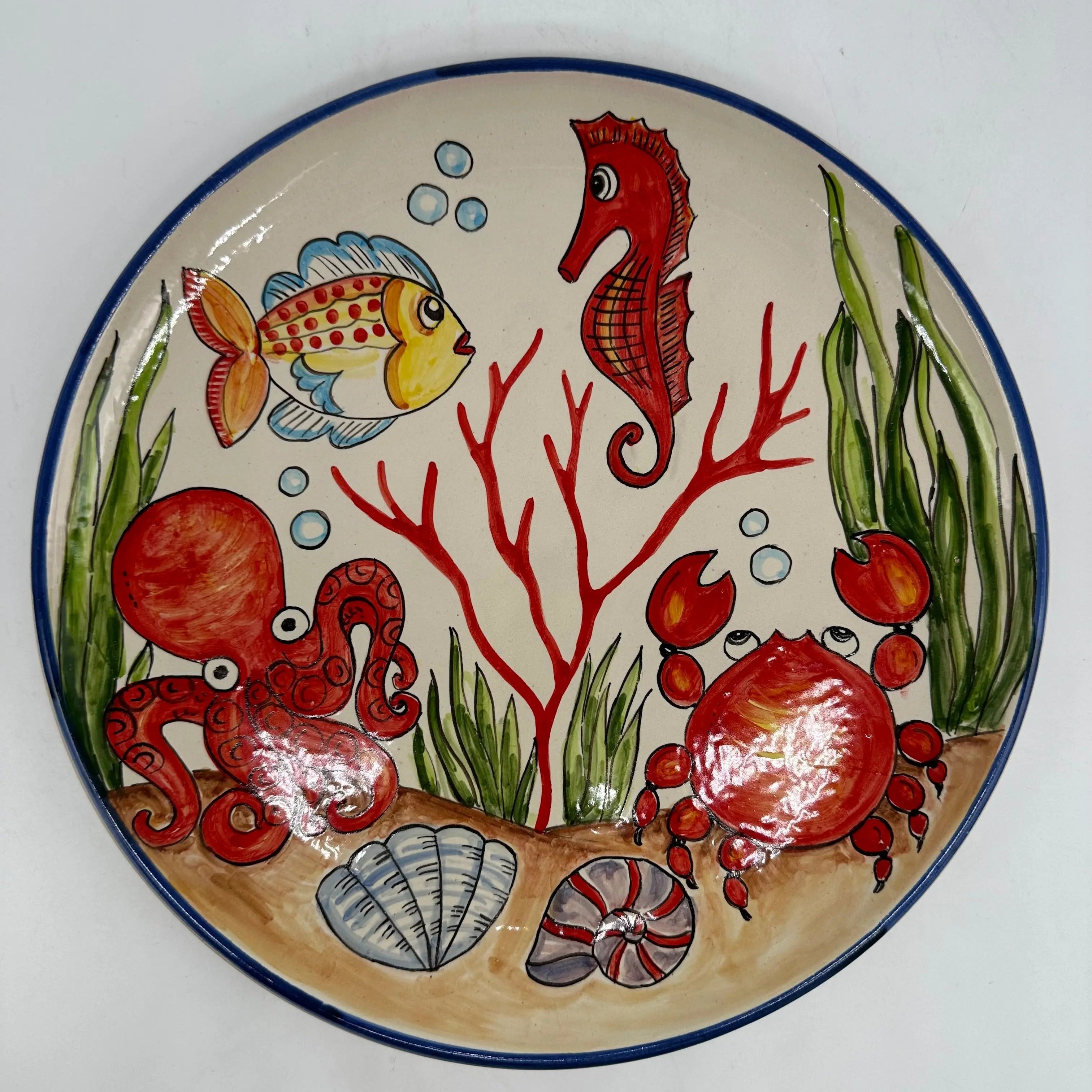 Piatto Decorativo dipinto a mano diametro cm 30 Decoro “Marino” DD CERAMICHE SICILIANE