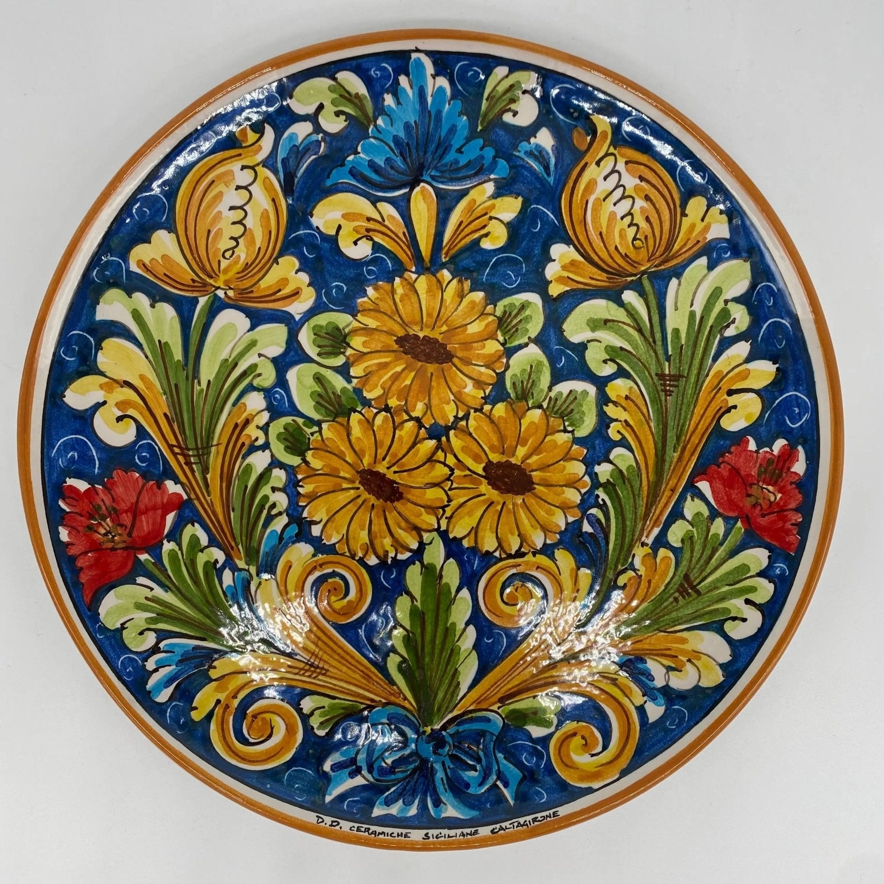 Piatto Decorativo dipinto a mano diametro cm 30 Decoro n.10s - DD CERAMICHE SICILIANE