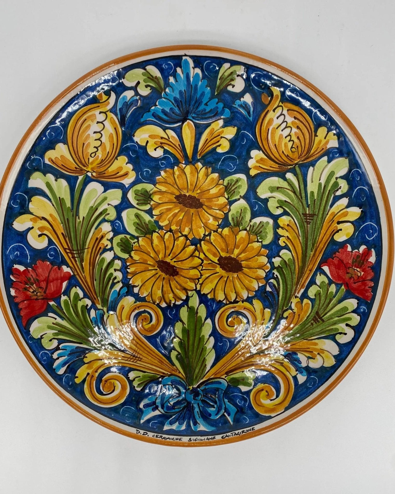 Piatto Decorativo dipinto a mano diametro cm 30 Decoro n.10s - DD CERAMICHE SICILIANE
