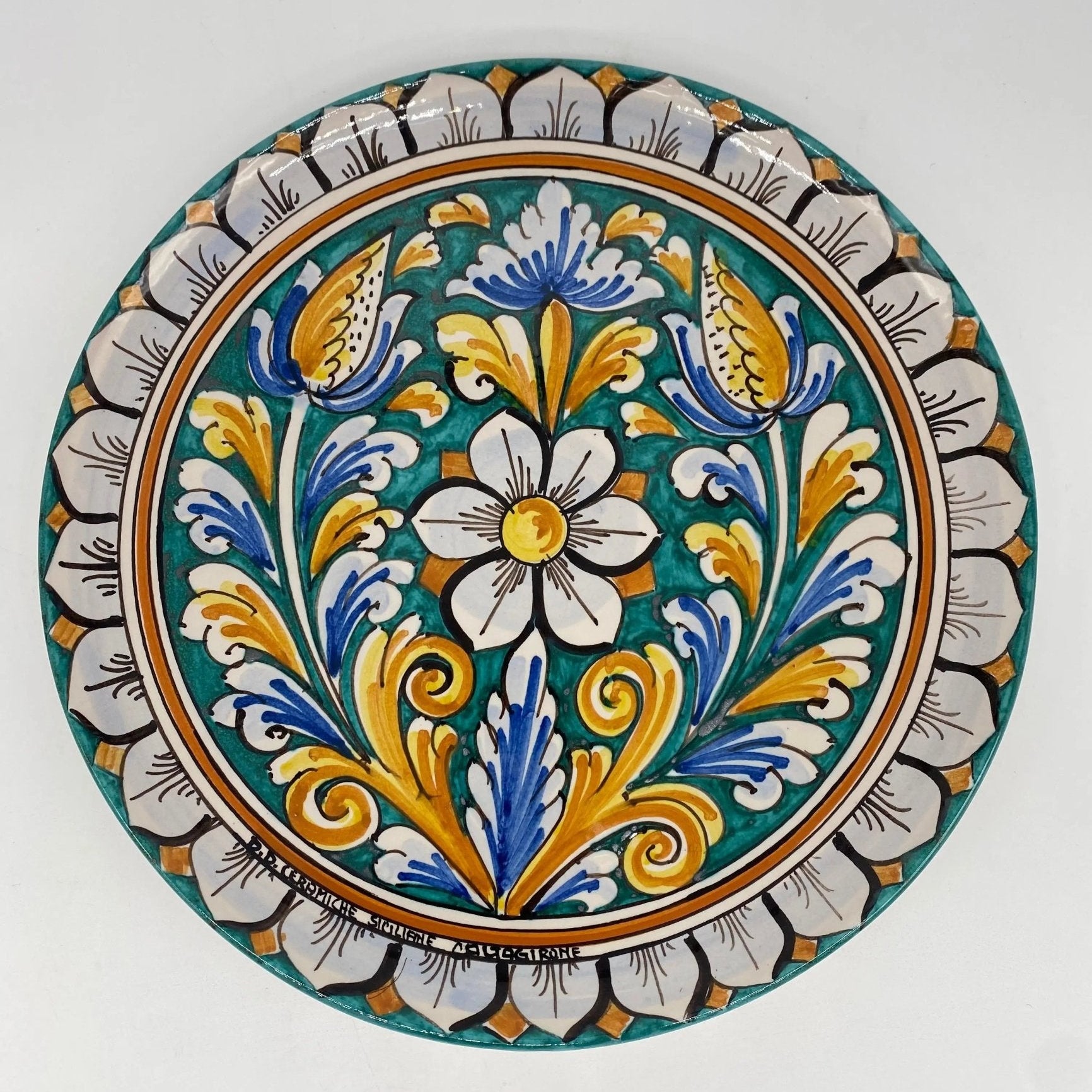 Piatto Decorativo dipinto a mano diametro cm 30 Decoro n.6s - DD CERAMICHE SICILIANE