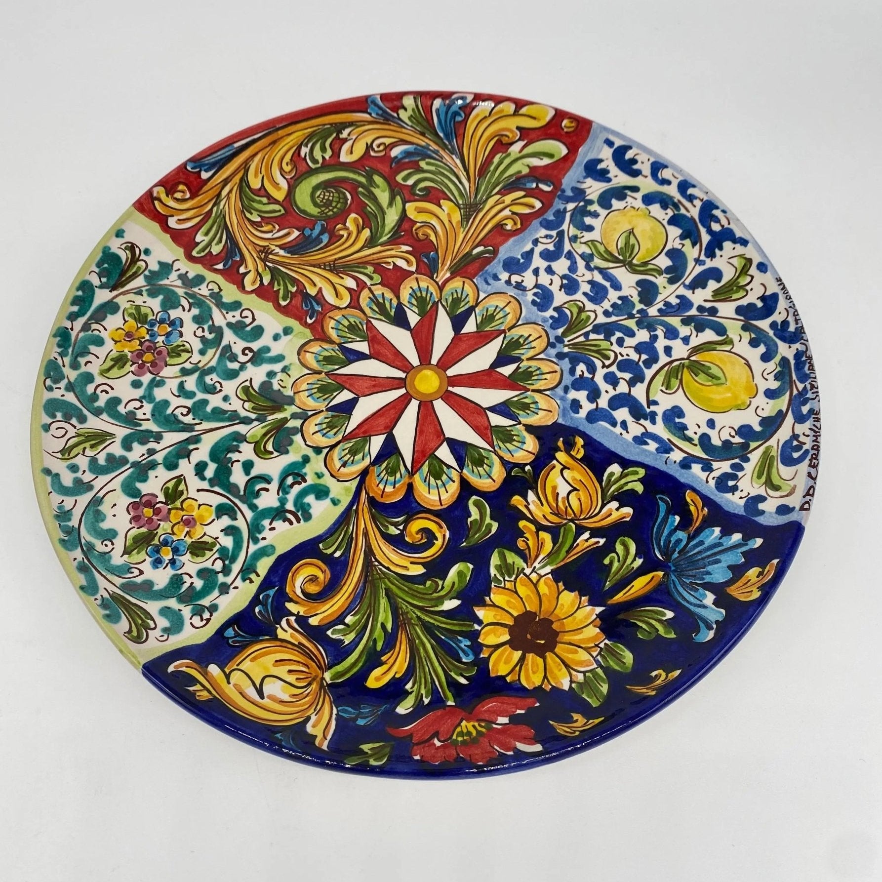 Piatto Decorativo dipinto a mano diametro cm 30 Decoro n.7s - DD CERAMICHE SICILIANE