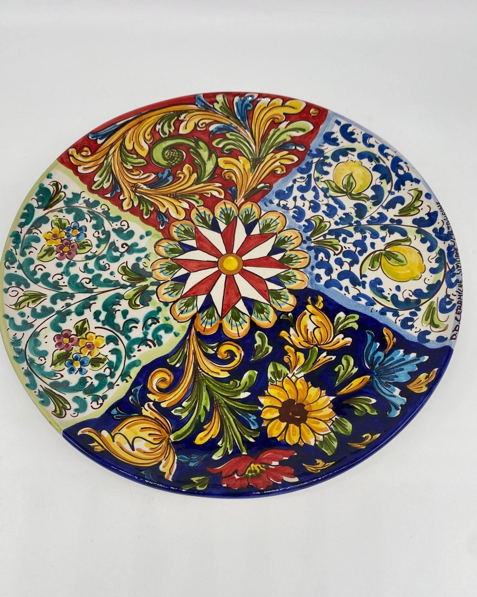 Piatto Decorativo dipinto a mano diametro cm 30 Decoro n.7s - DD CERAMICHE SICILIANE