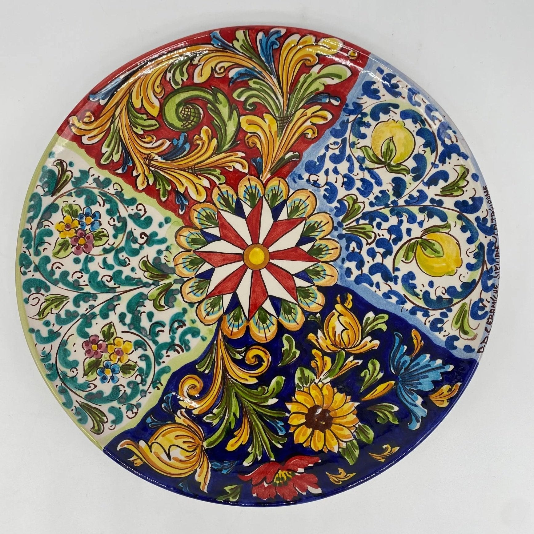 Piatto Decorativo dipinto a mano diametro cm 30 Decoro n.7s - DD CERAMICHE SICILIANE